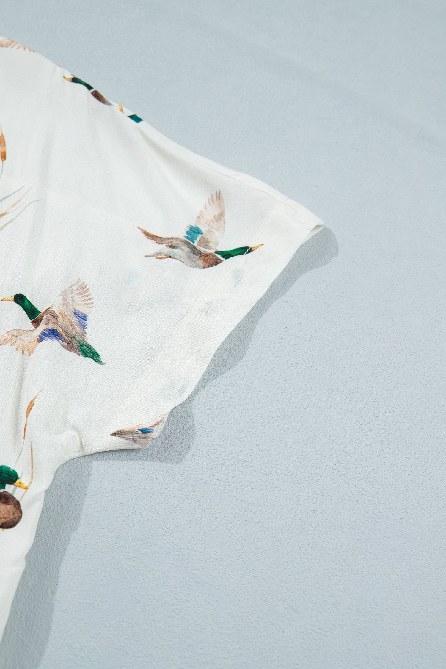 White Mallard Printed Button Flap Pocket Short Sleeve Shirt-Tops/Blouses & Shirts-[Adult]-[Female]-2022 Online Blue Zone Planet