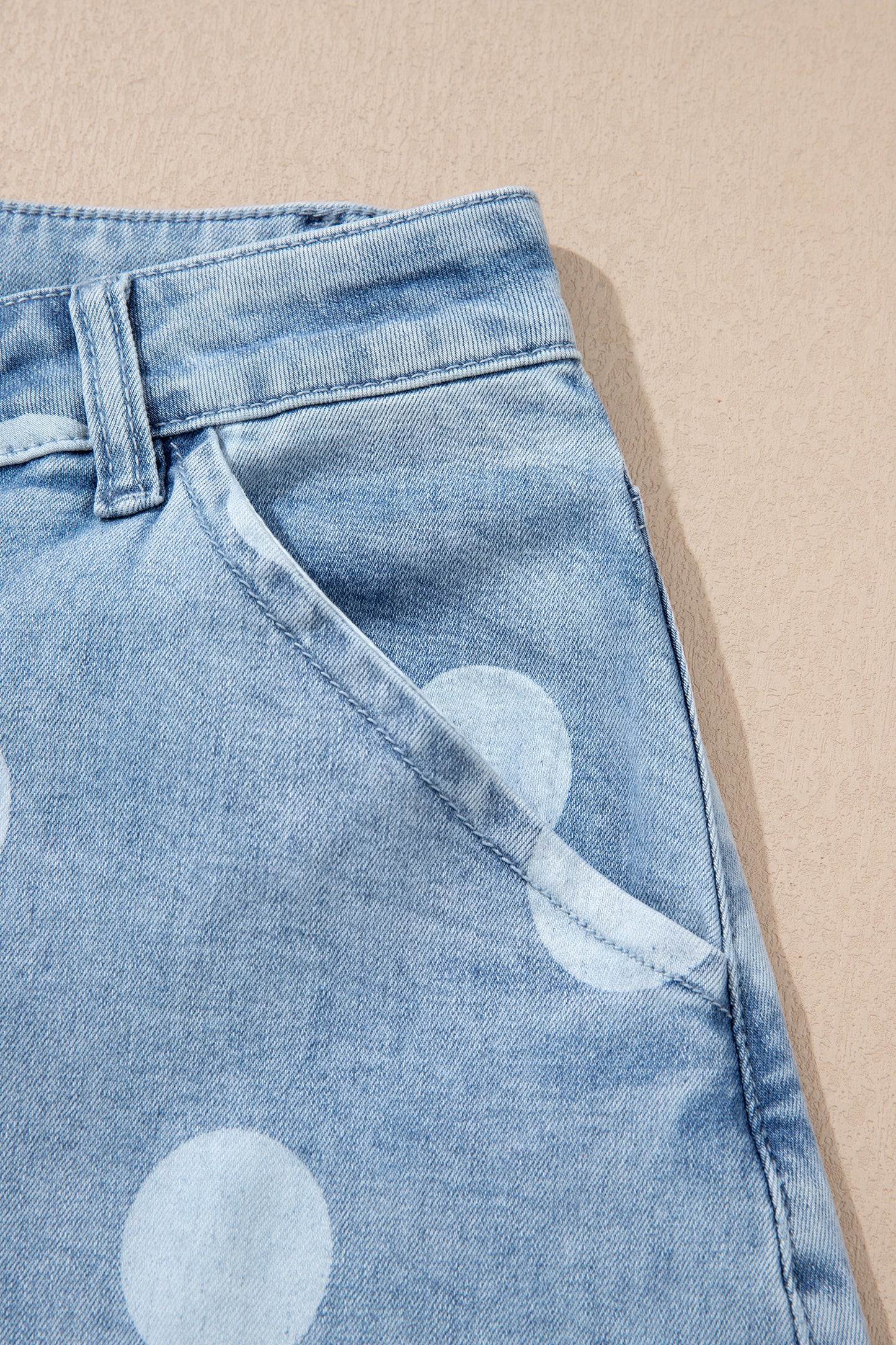 Sky Blue Polka Dot Ankle-Length Metal Button Casual Jeans-Bottoms/Jeans-[Adult]-[Female]-2022 Online Blue Zone Planet