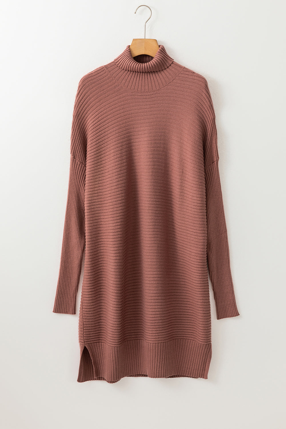 Mineral Red Turtleneck Ribbed Knit Tunic Sweater-TOPS / DRESSES-[Adult]-[Female]-2022 Online Blue Zone Planet