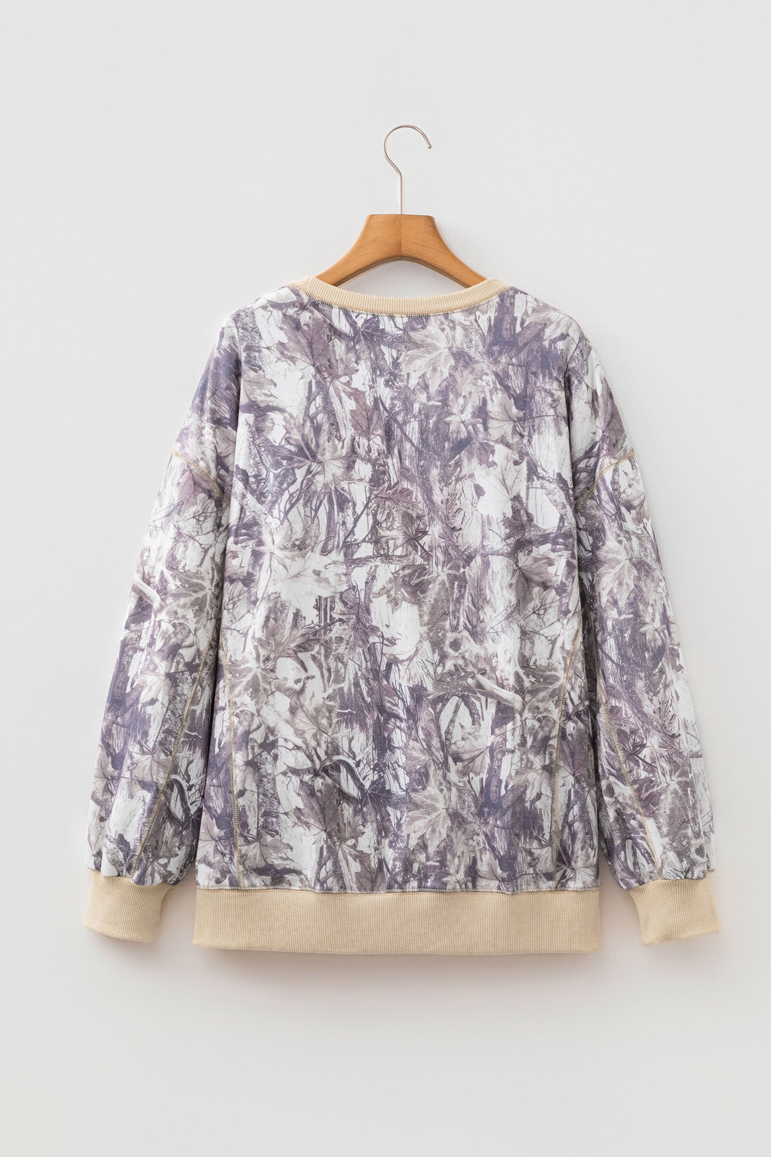 Khaki Abstract Camo Print Colorblock Trim Side Split Tunic Sweatshirt-Tops/Sweatshirts & Hoodies-[Adult]-[Female]-2022 Online Blue Zone Planet