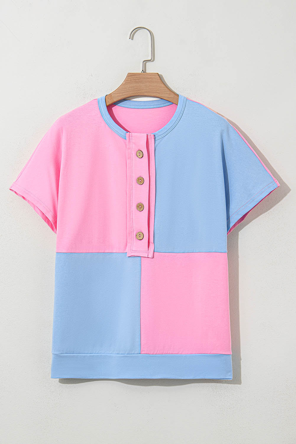 Myosotis Two Tone Half Buttons Collared T Shirt-Tops/Tops & Tees-[Adult]-[Female]-2022 Online Blue Zone Planet