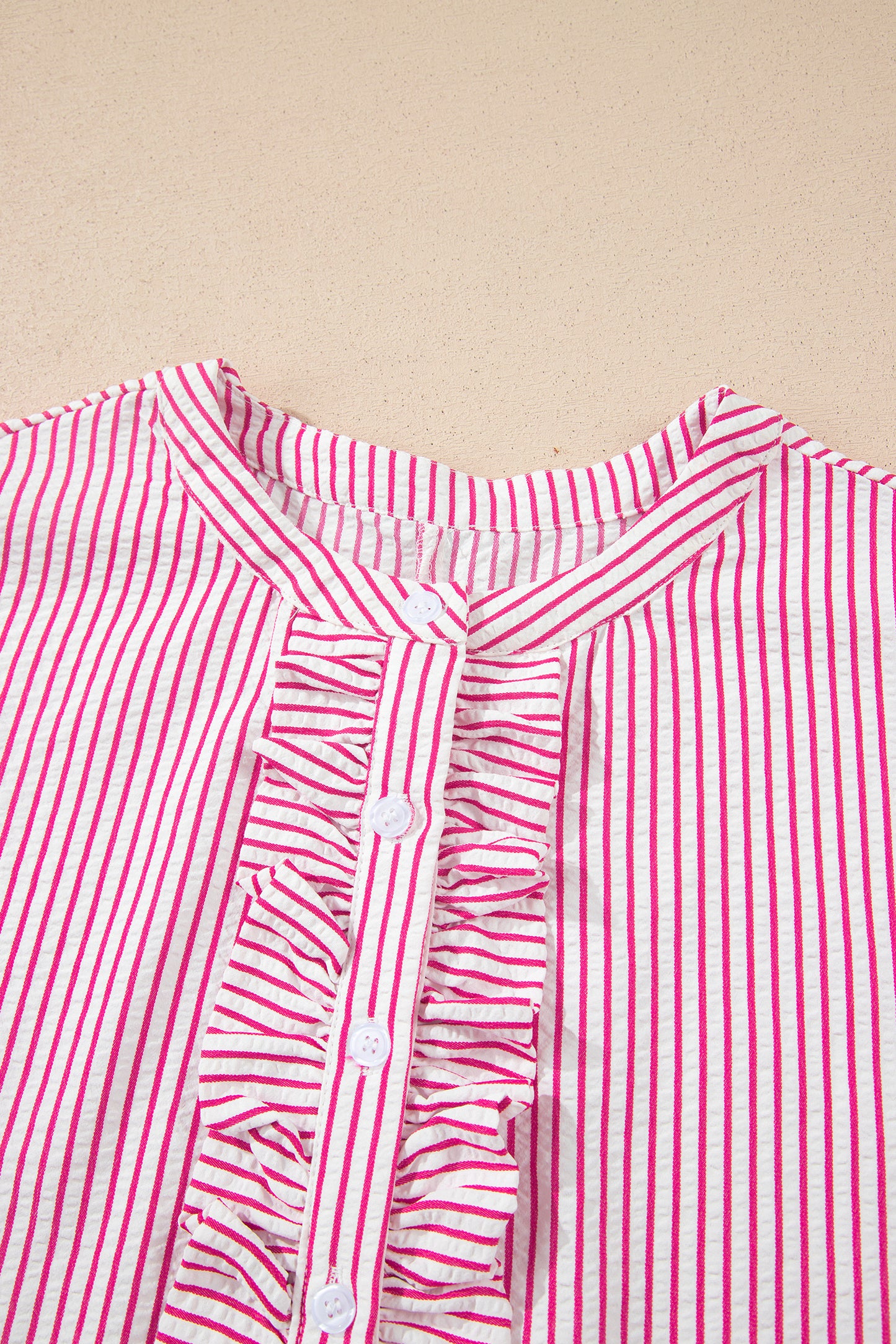 Red Stripe Frilled Detail Half Buttons Short Sleeve Long Dress-TOPS / DRESSES-[Adult]-[Female]-2022 Online Blue Zone Planet
