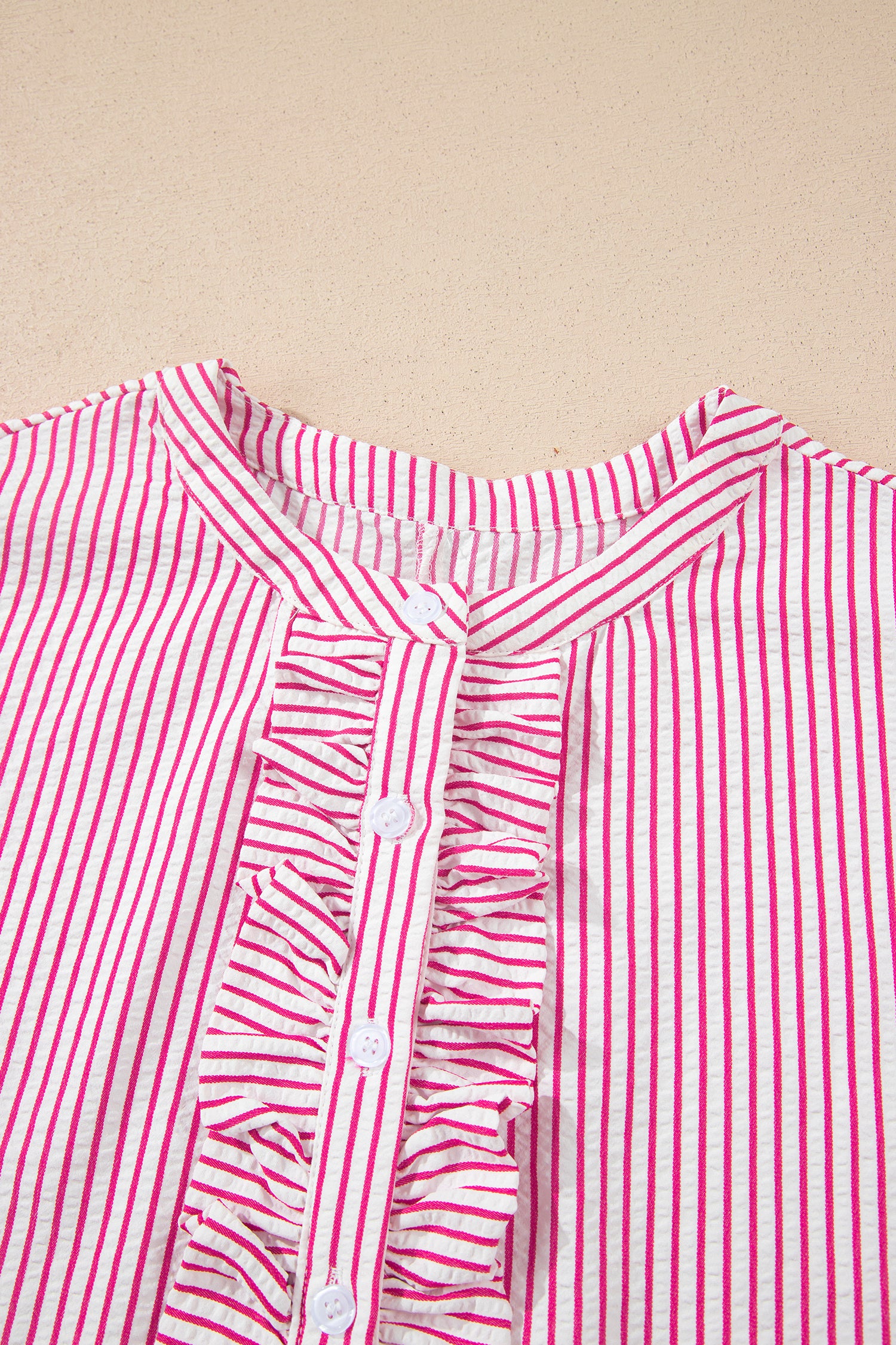 Red Stripe Frilled Detail Half Buttons Short Sleeve Long Dress-TOPS / DRESSES-[Adult]-[Female]-2022 Online Blue Zone Planet