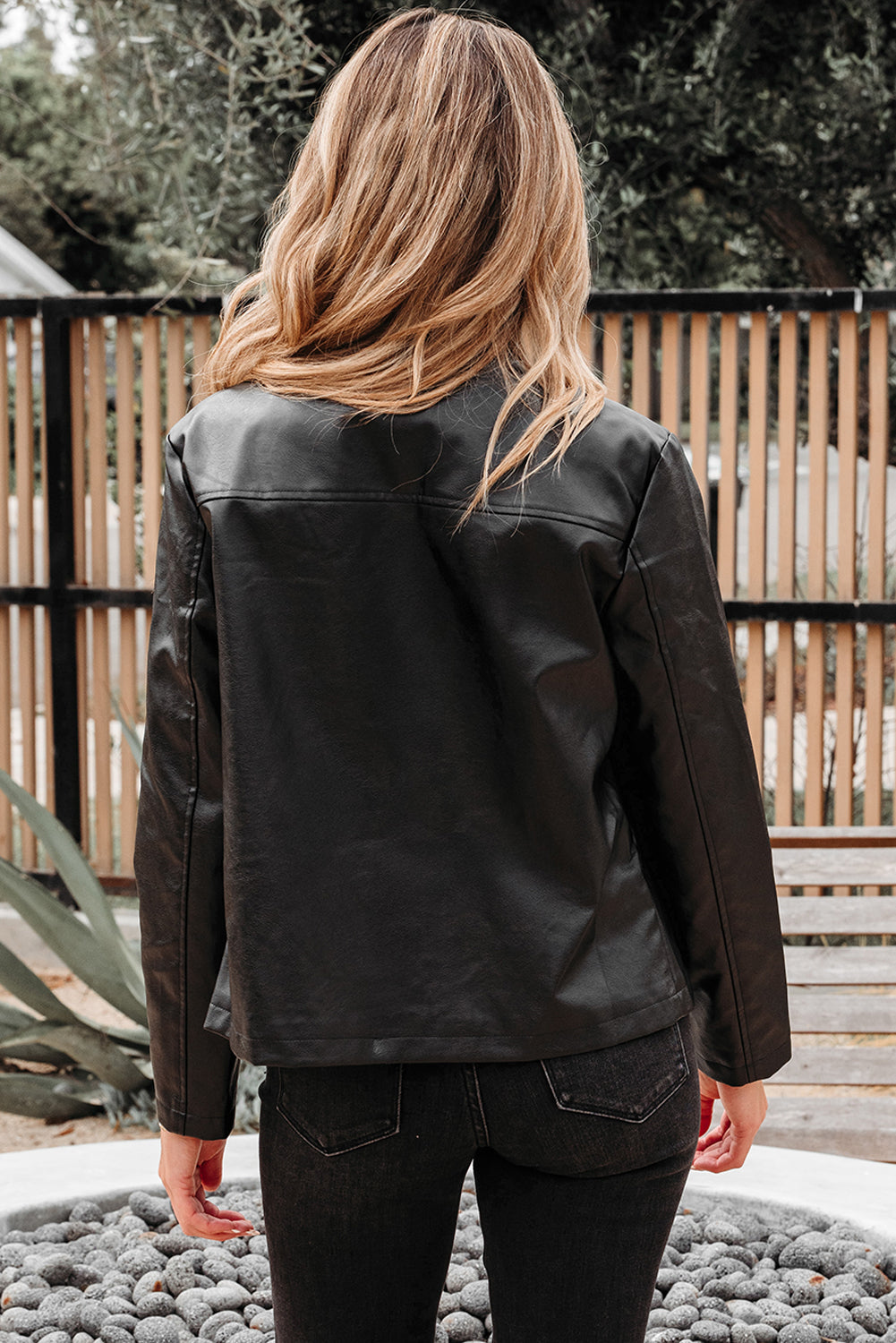 Black Faux Leather Buttoned Front Boxy Jacket-Outerwear/Jackets-[Adult]-[Female]-2022 Online Blue Zone Planet