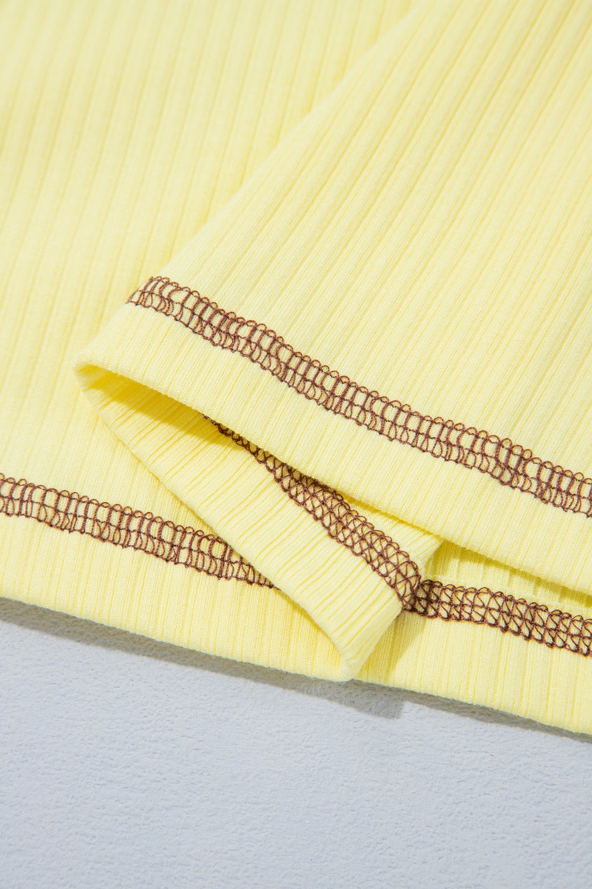 Banana Cream V Neck Ribbed Stitched Detail Long Sleeve Top-Tops/Long Sleeve Tops-[Adult]-[Female]-2022 Online Blue Zone Planet