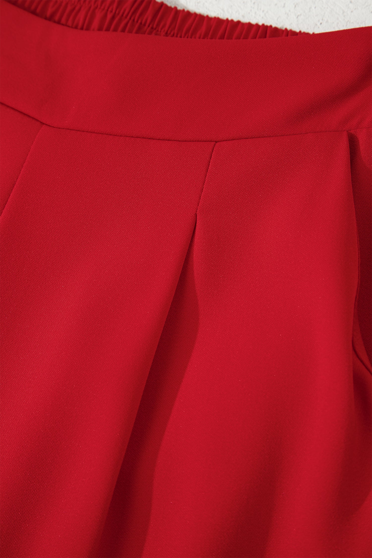 Fiery Red Pleated Detail Pull On High Elastic Waist Loose Straight Pants-Bottoms/Pants & Culotte-[Adult]-[Female]-2022 Online Blue Zone Planet