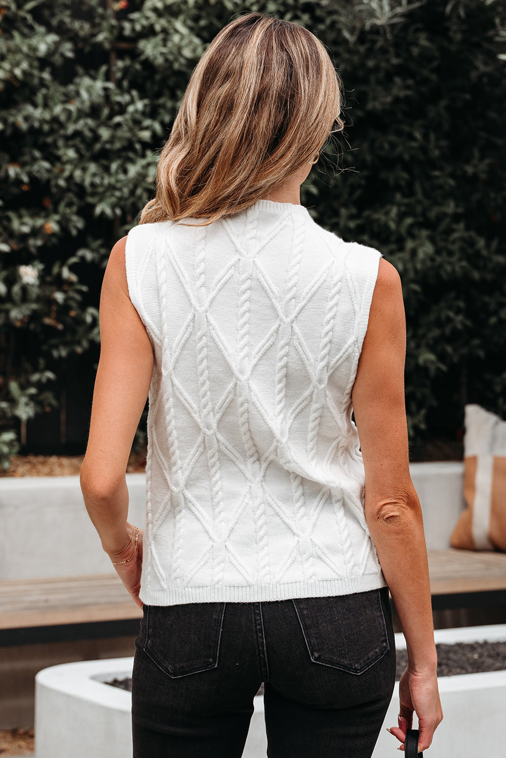 White Pearled High Neck Textured Knit Sweater Vest-TOPS / DRESSES-[Adult]-[Female]-2022 Online Blue Zone Planet