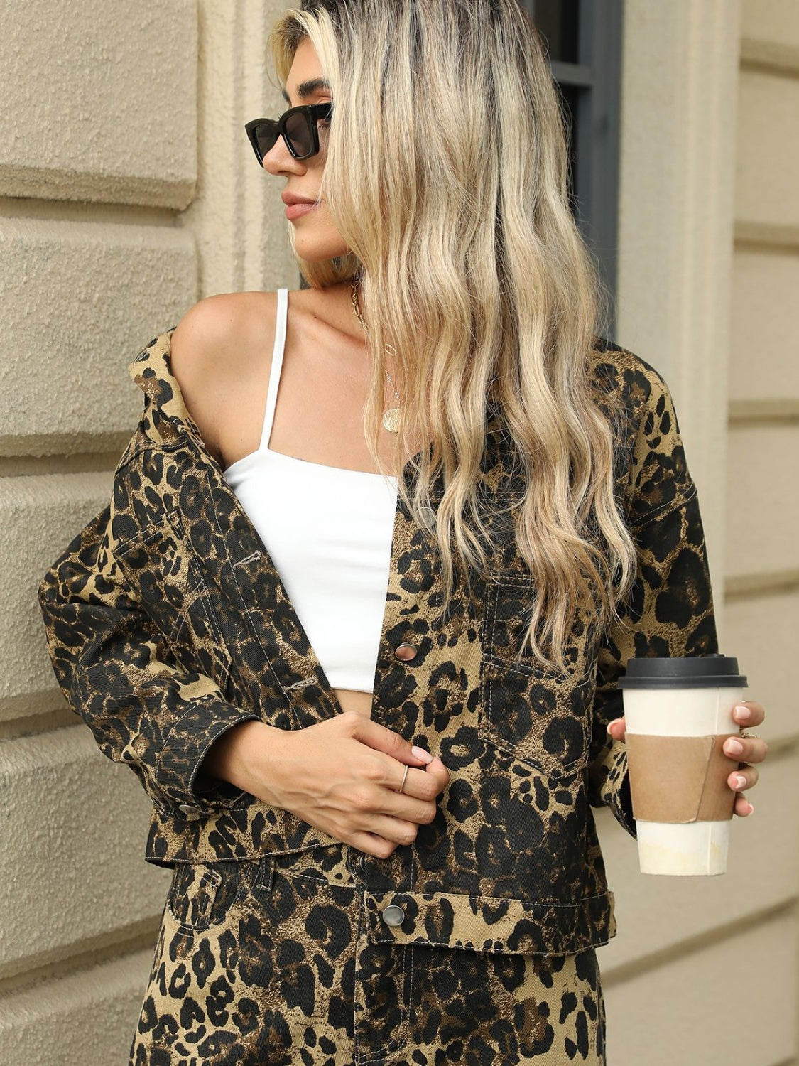 Pocketed Leopard Long Sleeve Denim Jacket-TOPS / DRESSES-[Adult]-[Female]-2022 Online Blue Zone Planet