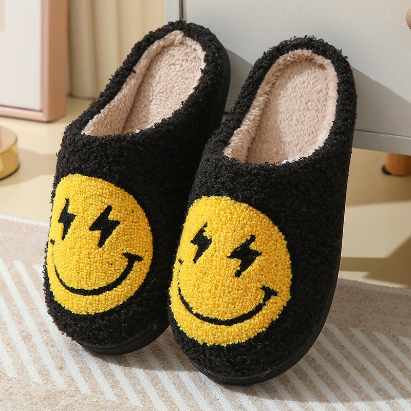 Blue Zone Planet | Lightning smiley face cotton slippers indoor home autumn and winter warm slippers-SHOES-[Adult]-[Female]-Black-36/37-2022 Online Blue Zone Planet