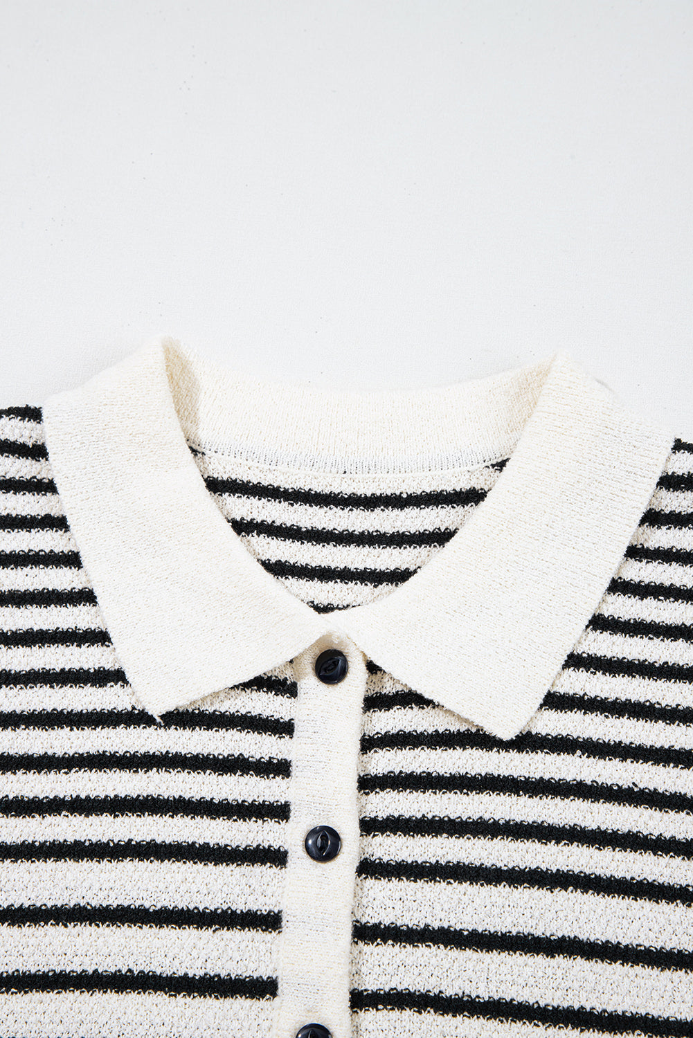 Black Mixed Striped Print Half Placket Collared Cap Sleeve Bodycon Sweater Dress-TOPS / DRESSES-[Adult]-[Female]-2022 Online Blue Zone Planet