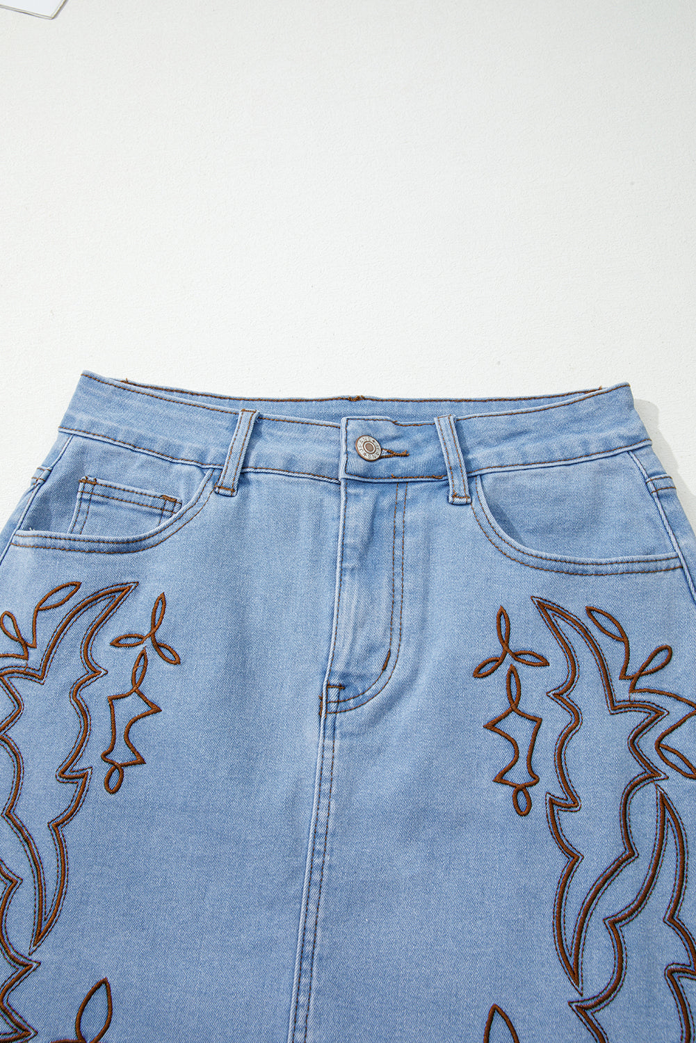 Beau Blue Western Embroidered Denim Mini Skirt-Bottoms/Skirts & Petticoat-[Adult]-[Female]-2022 Online Blue Zone Planet