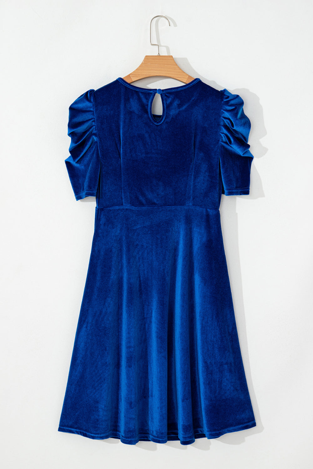 Sail Blue Velvet Ruched Short Sleeve Pocketed Mini Dress-Dresses/Mini Dresses-[Adult]-[Female]-2022 Online Blue Zone Planet