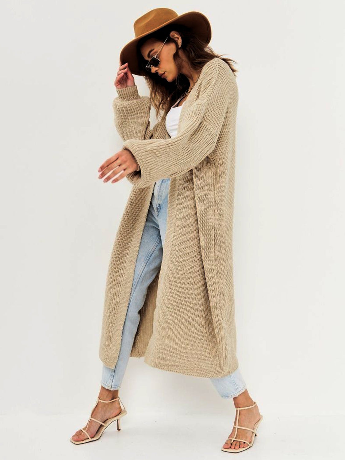 Open Front Long Sleeve Longline Cardigan-TOPS / DRESSES-[Adult]-[Female]-2022 Online Blue Zone Planet