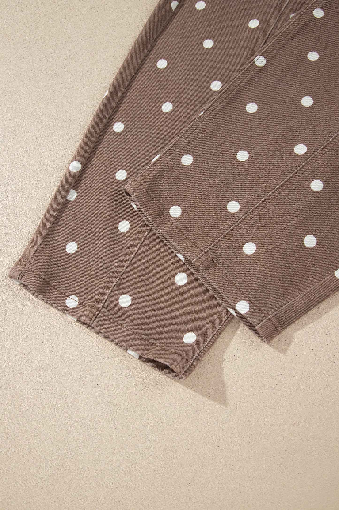 Brown Tailored Seam Polka Dot Print Barrel Casual Jeans-Bottoms/Jeans-[Adult]-[Female]-2022 Online Blue Zone Planet