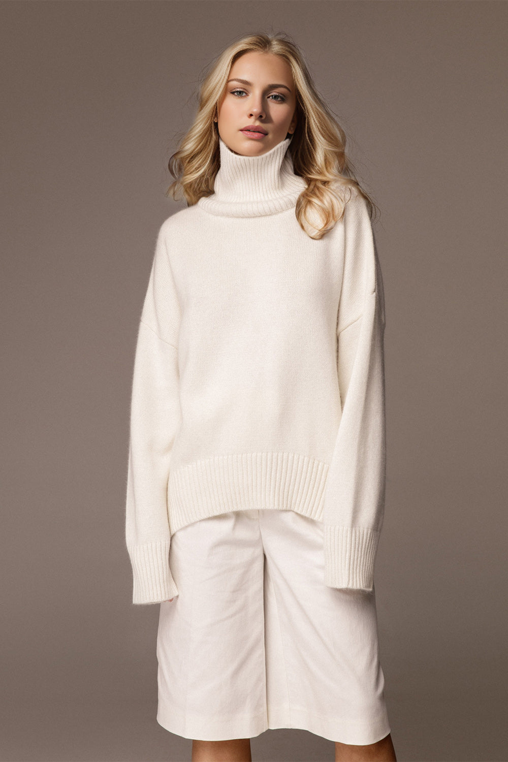 Basic Bae Turtleneck Dropped Shoulder Long Sleeve Sweater-TOPS / DRESSES-[Adult]-[Female]-White-One Size-2022 Online Blue Zone Planet