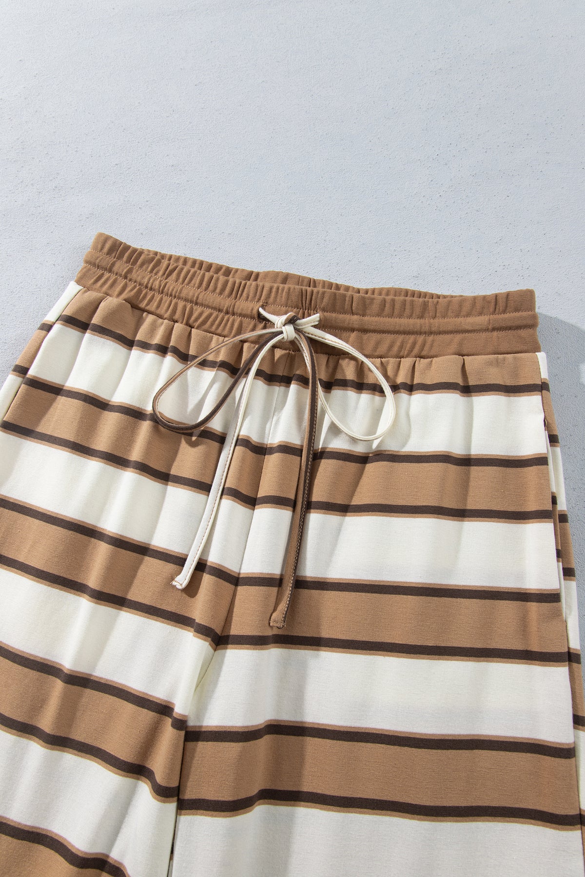 Khaki Stripe Contrast Trim Patchwork Casual Two-Piece Pants Set-Two Piece Sets/Pant Sets-[Adult]-[Female]-2022 Online Blue Zone Planet