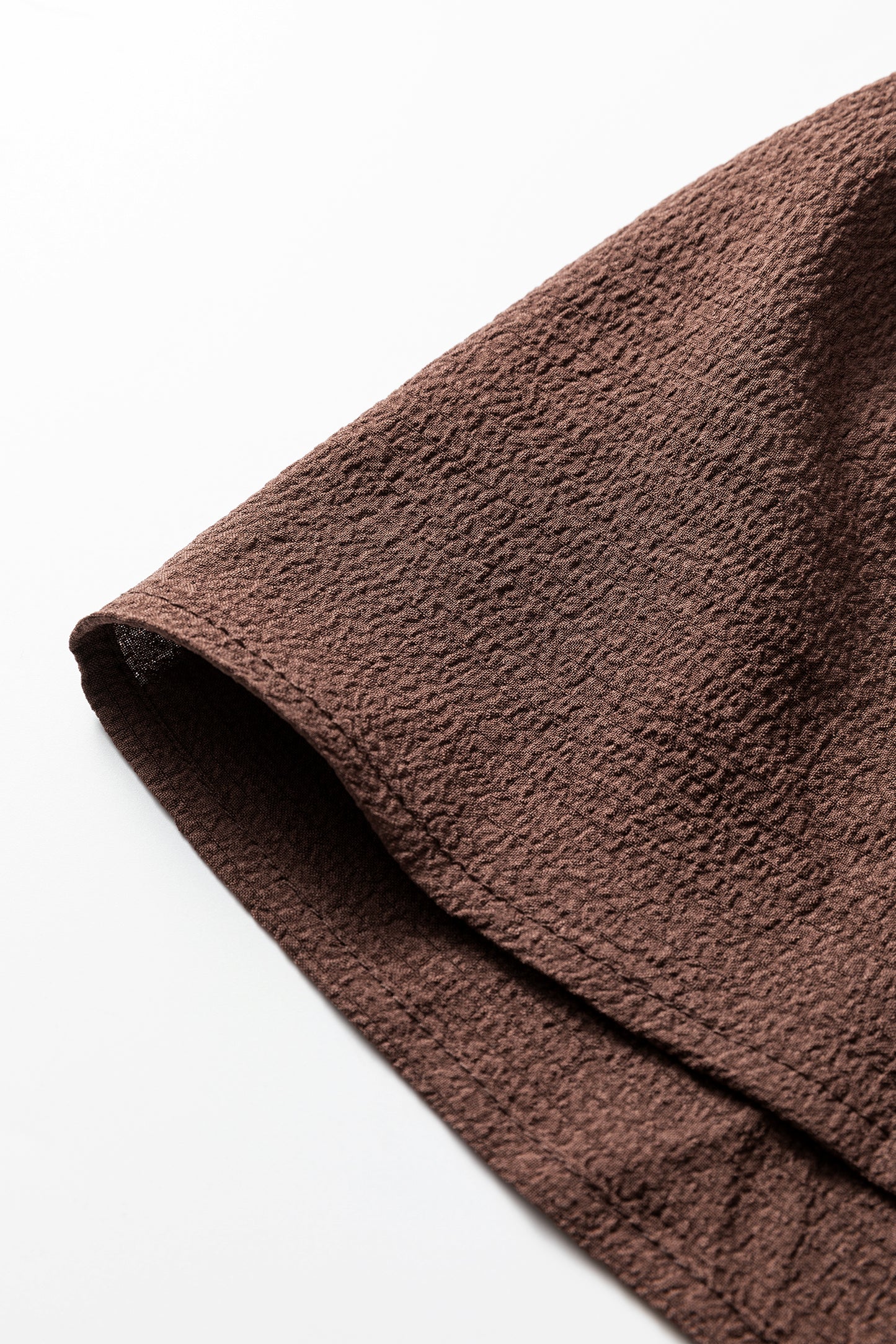 Coffee Plus Size Frilled Trim V Neck Puff Sleeve Textured Mini Dress-TOPS / DRESSES-[Adult]-[Female]-2022 Online Blue Zone Planet