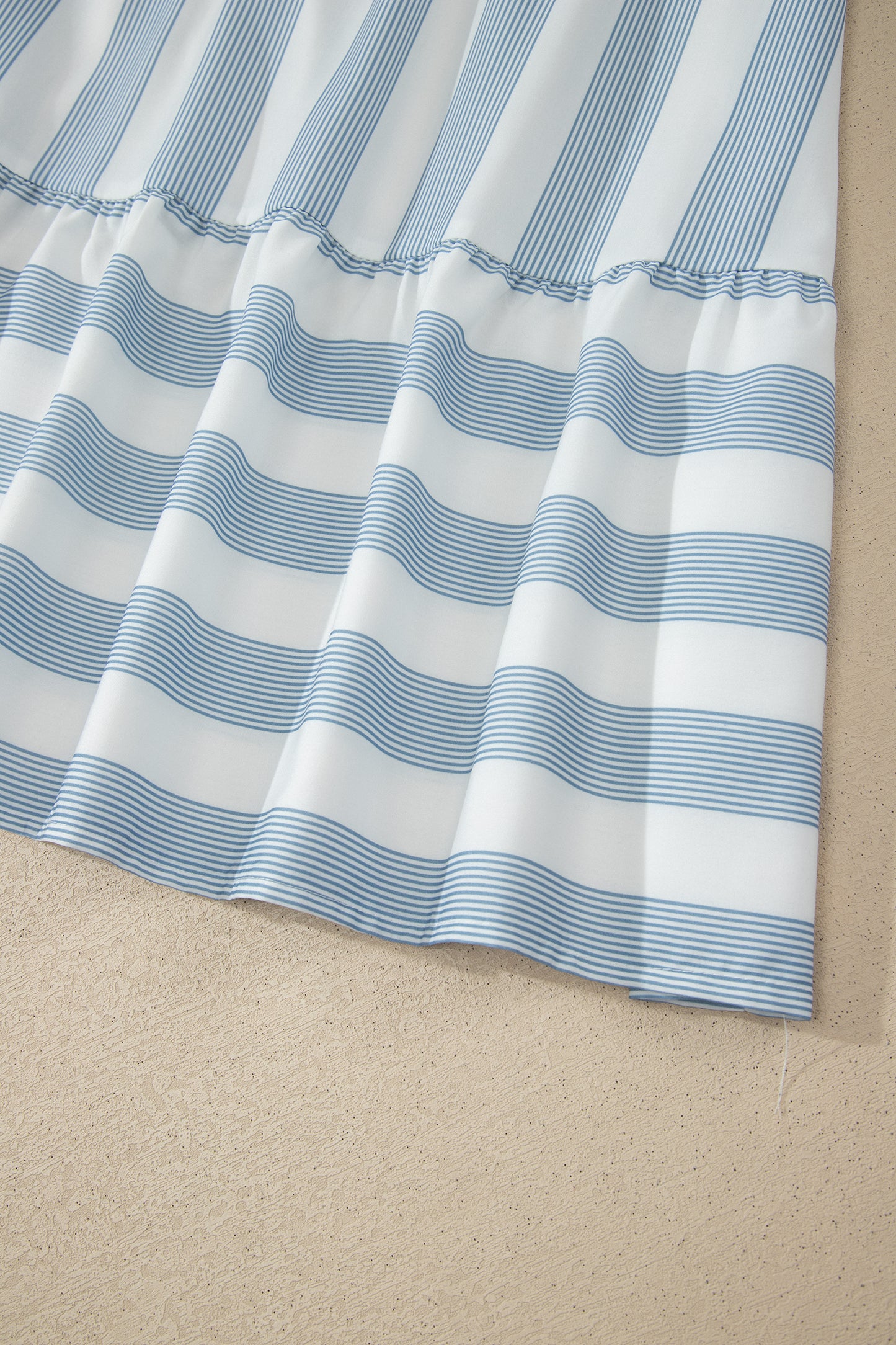 Sky Blue Stripe Subtle Lace Detail V Neck Ruffle Trim Casual Dress-TOPS / DRESSES-[Adult]-[Female]-2022 Online Blue Zone Planet