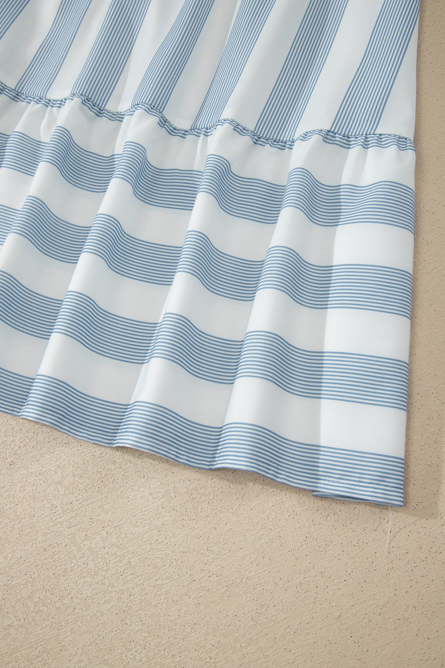 Sky Blue Stripe Subtle Lace Detail V Neck Ruffle Trim Casual Dress-TOPS / DRESSES-[Adult]-[Female]-2022 Online Blue Zone Planet