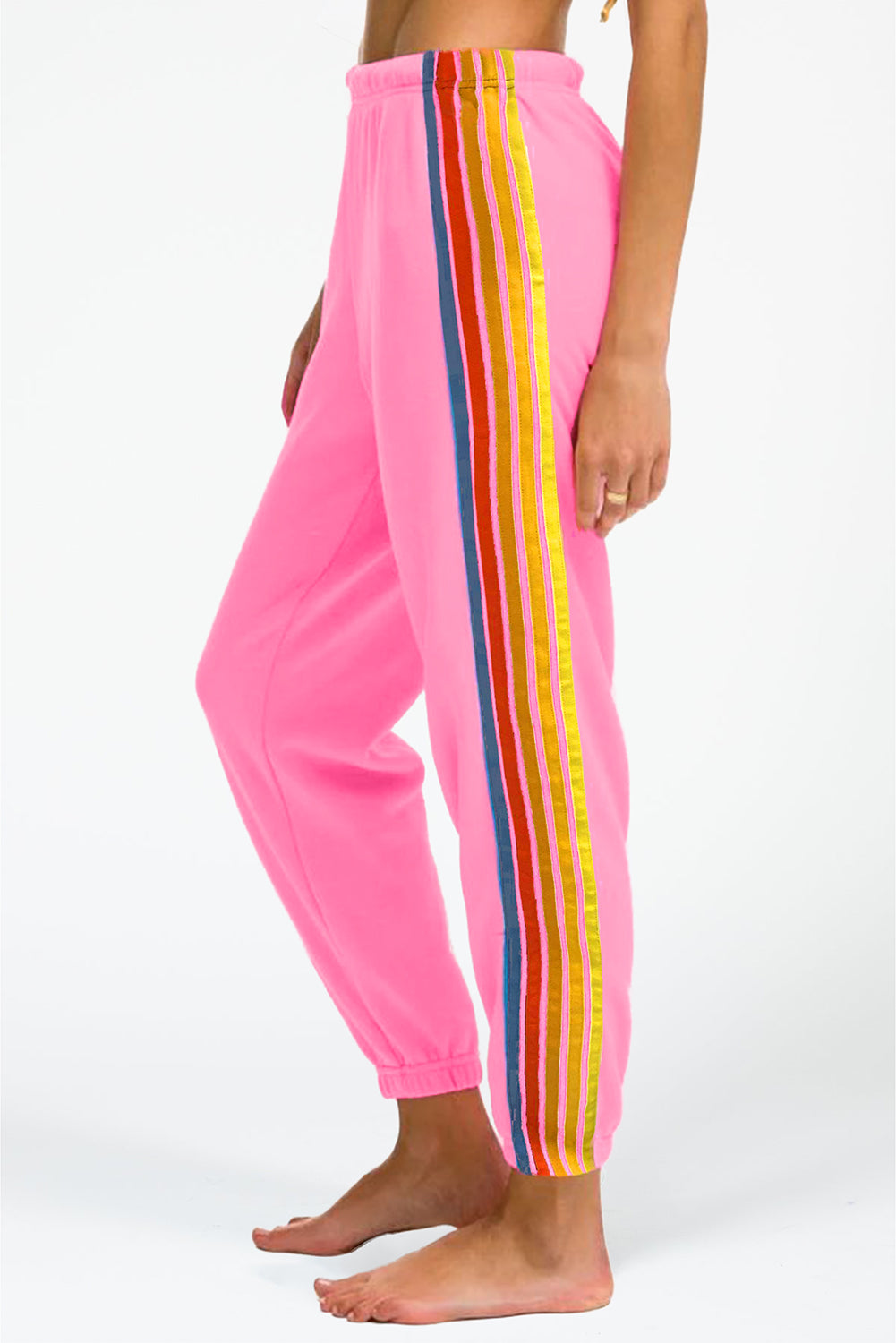 Pink Counting Rainbows High Waist Sweatpants-Bottoms/Pants & Culotte-[Adult]-[Female]-Pink-S-2022 Online Blue Zone Planet