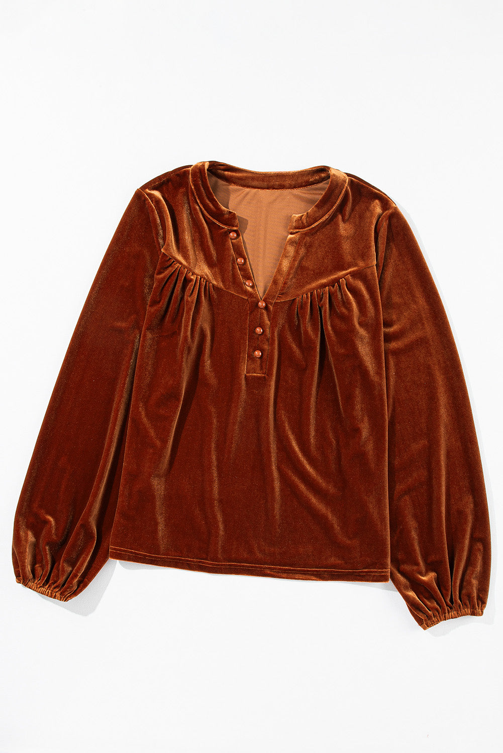 Gold Flame Lantern Sleeve Beaded Split V Neck Velvet Top-Tops/Blouses & Shirts-[Adult]-[Female]-2022 Online Blue Zone Planet