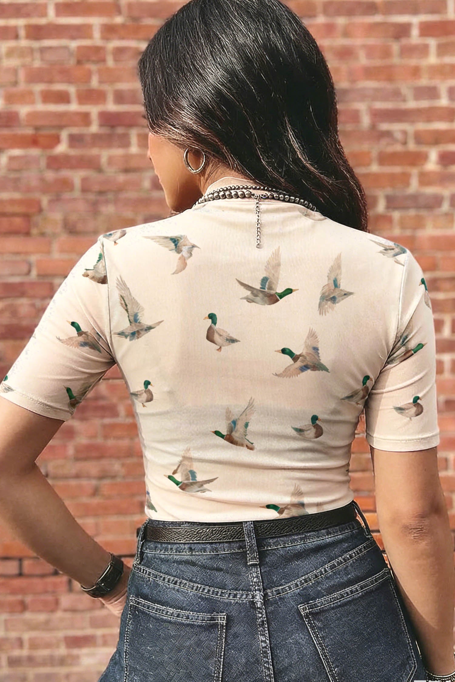 Beige Mallard Sheer Mesh Short Sleeve Top-Tops/Tops & Tees-[Adult]-[Female]-2022 Online Blue Zone Planet