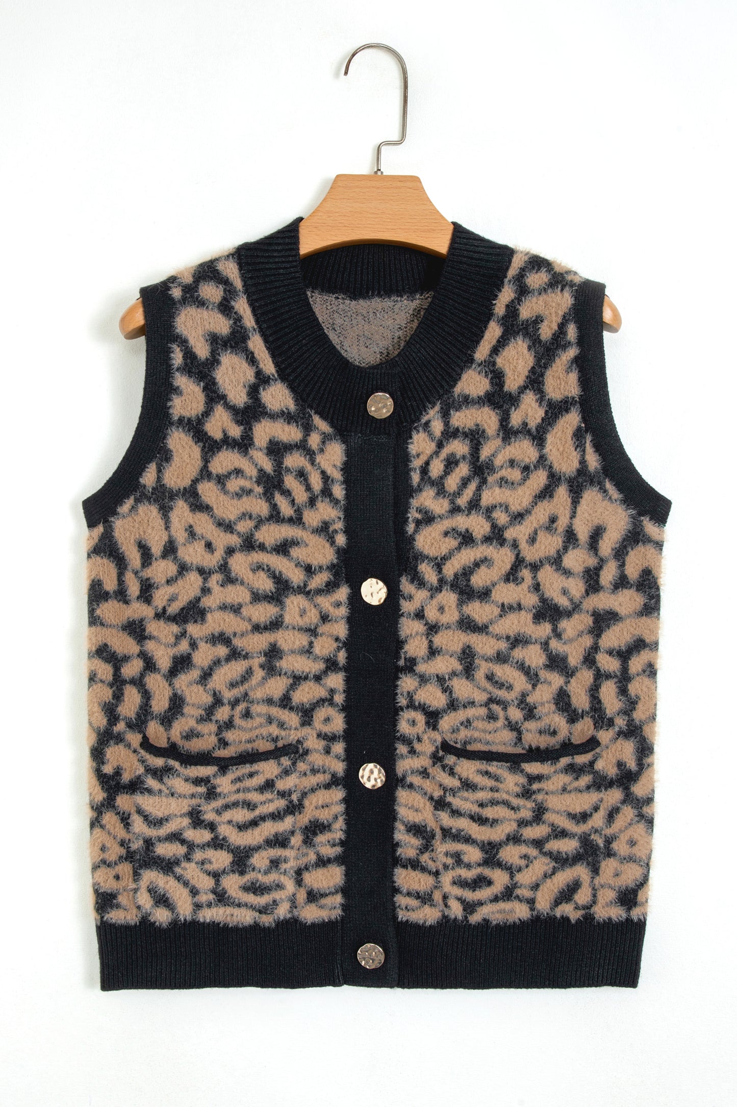 Pink Leopard Print Knit Sleeveless Regular Wash Sweater Vest-Sweaters & Cardigans/Sweater Vests-[Adult]-[Female]-2022 Online Blue Zone Planet