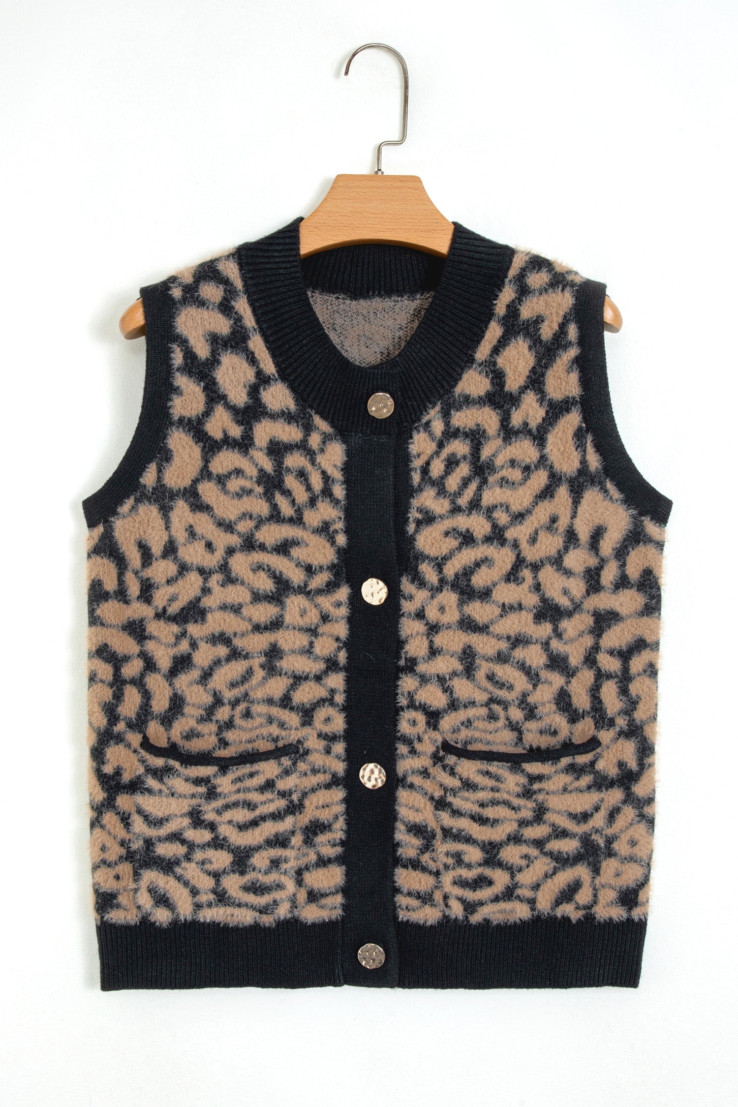 Pink Leopard Print Knit Sleeveless Regular Wash Sweater Vest-Sweaters & Cardigans/Sweater Vests-[Adult]-[Female]-2022 Online Blue Zone Planet