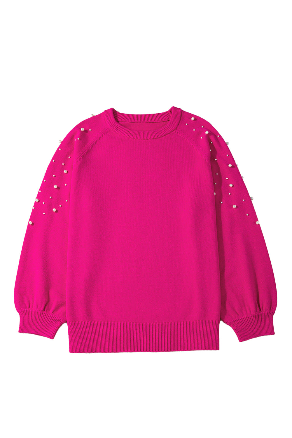 Blue Zone Planet | Strawberry Pink Pearled Decor Raglan Sleeve Plus Size Sweater-TOPS / DRESSES-[Adult]-[Female]-2022 Online Blue Zone Planet