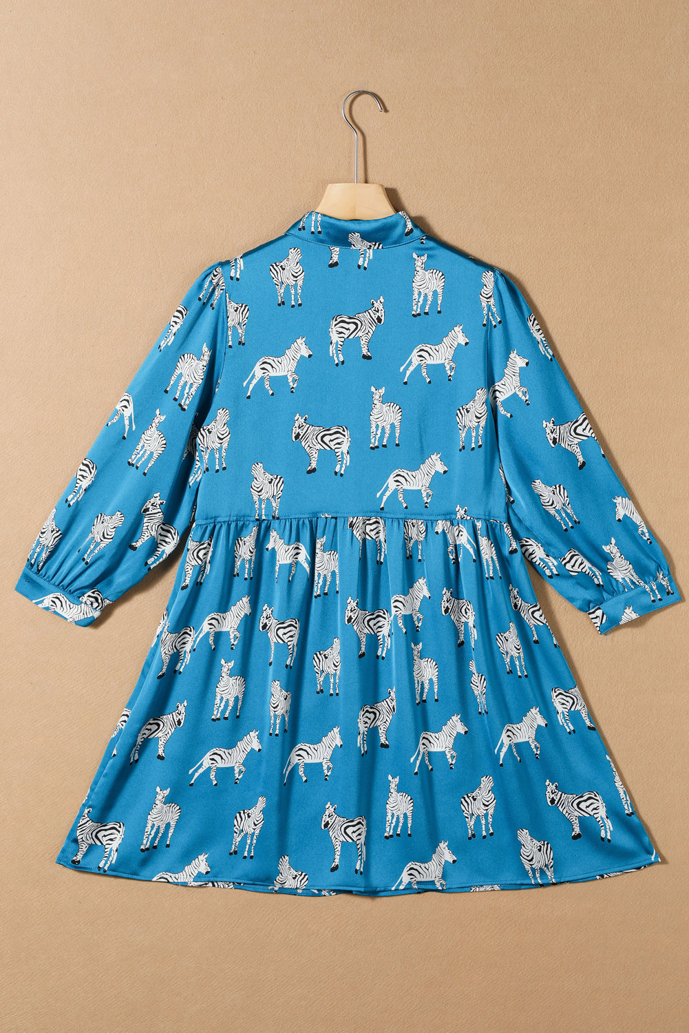 Blue Zone Planet | Blue Printed Zebra Pattern Pleated Shirt Tunic Dress-TOPS / DRESSES-[Adult]-[Female]-2022 Online Blue Zone Planet