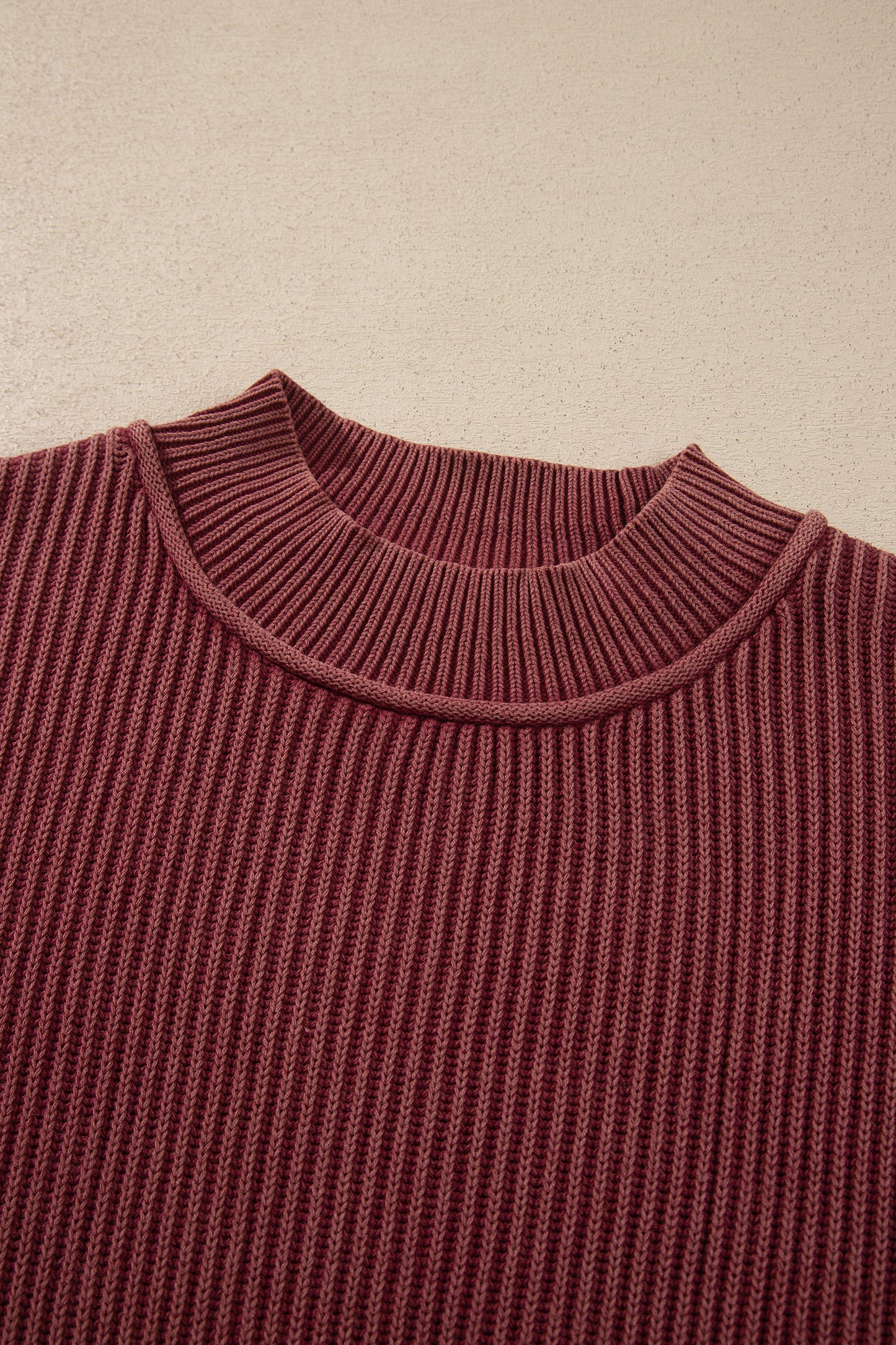 Red Dahlia Drop Shoulder High Neck Ribbed Sweater-Sweaters & Cardigans/Sweaters-[Adult]-[Female]-2022 Online Blue Zone Planet