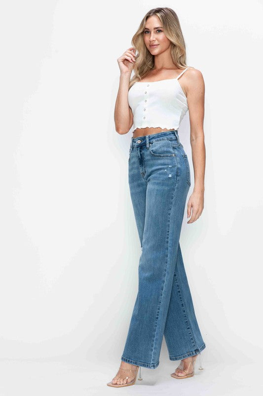 Blue Zone Planet | bytos Full Size High Rise Wide Leg Jeans with Pockets-BOTTOMS SIZES SMALL MEDIUM LARGE-[Adult]-[Female]-2022 Online Blue Zone Planet