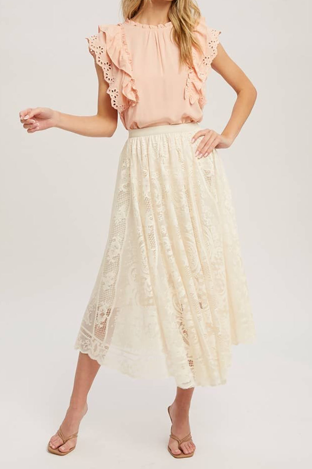 Lace High Waist Midi Skirt-BOTTOMS SIZES SMALL MEDIUM LARGE-[Adult]-[Female]-2022 Online Blue Zone Planet