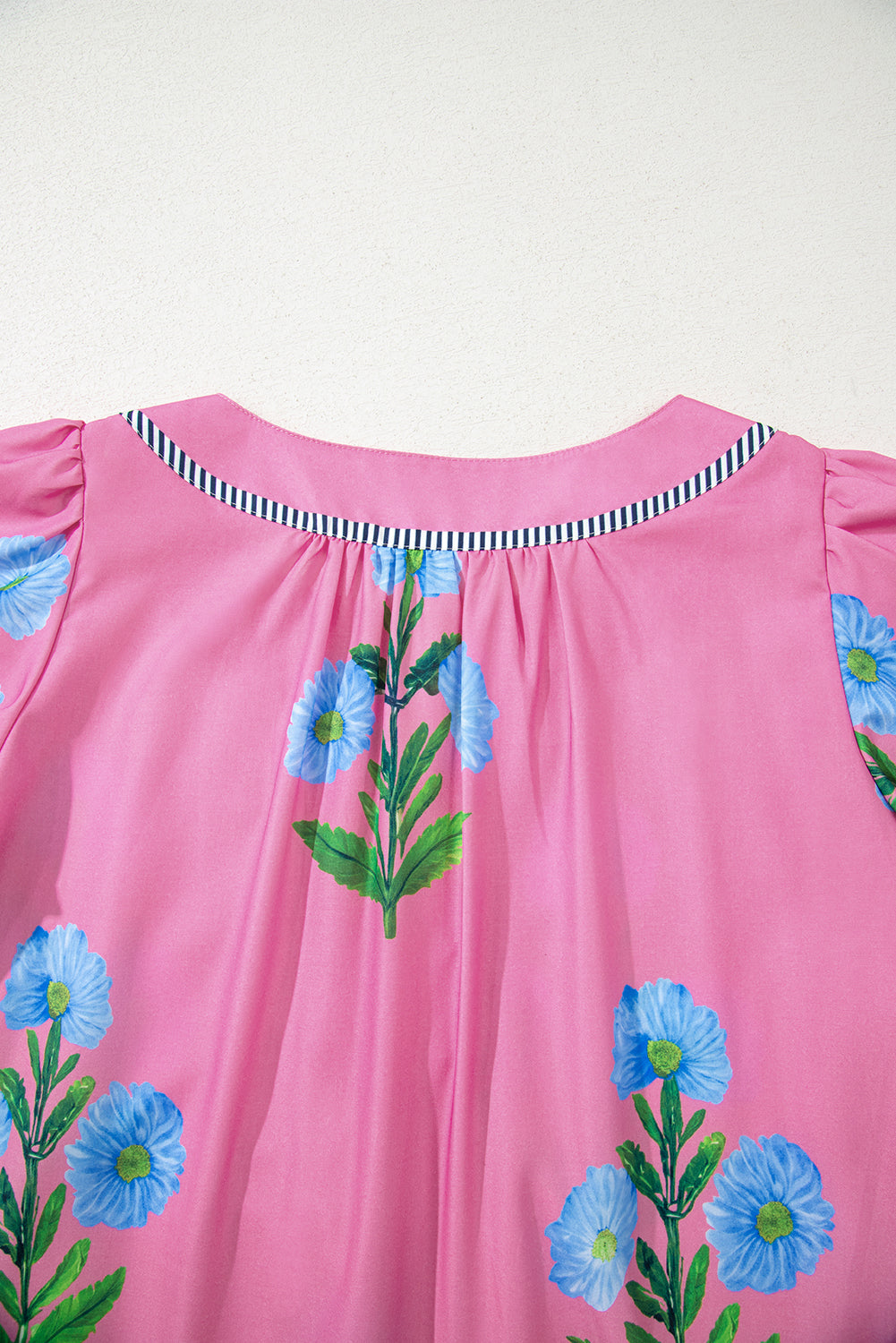 Rose Floral Short Sleeve Split Neck Loose Mini Dress-TOPS / DRESSES-[Adult]-[Female]-2022 Online Blue Zone Planet