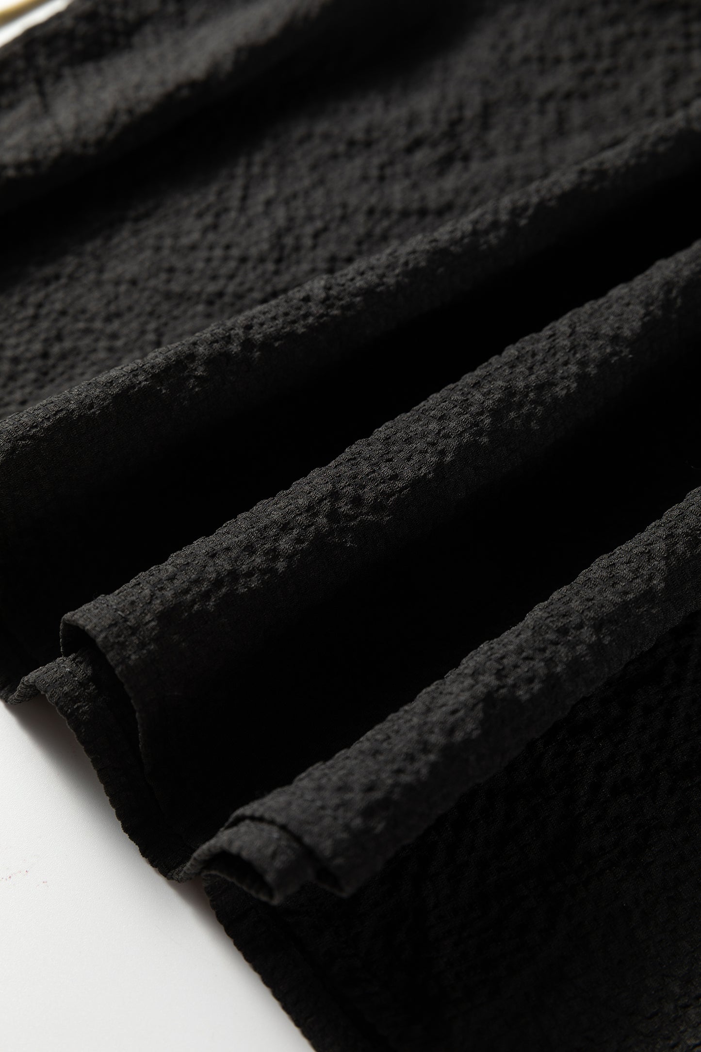 Black Color Block Patchwork Detail V Neck Textured Long Sleeve Blouse-Tops/Blouses & Shirts-[Adult]-[Female]-2022 Online Blue Zone Planet