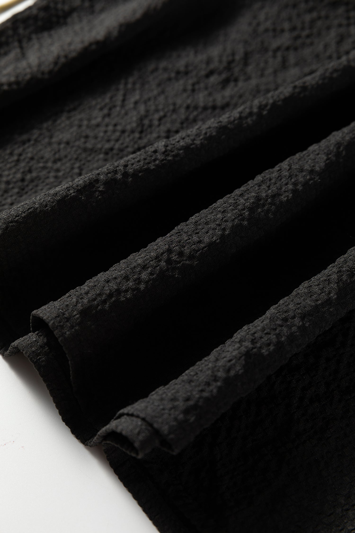 Black Color Block Patchwork Detail V Neck Textured Long Sleeve Blouse-Tops/Blouses & Shirts-[Adult]-[Female]-2022 Online Blue Zone Planet