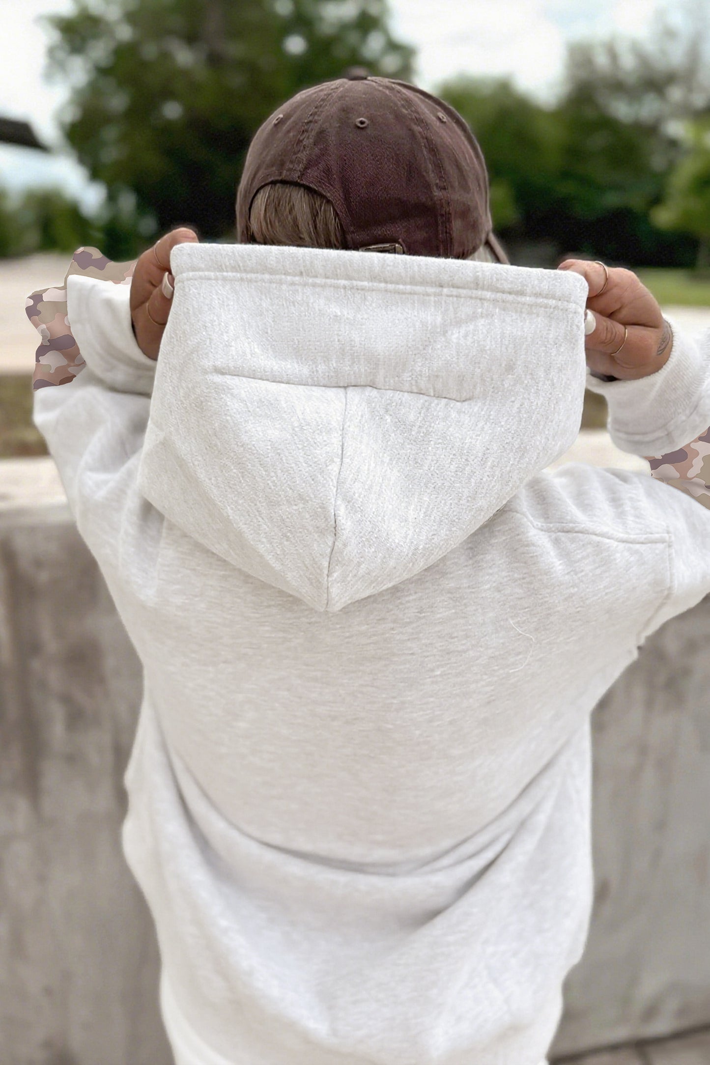 Light Grey Patchwork Camo Long Sleeve Hoodie-Tops/Sweatshirts & Hoodies-[Adult]-[Female]-2022 Online Blue Zone Planet