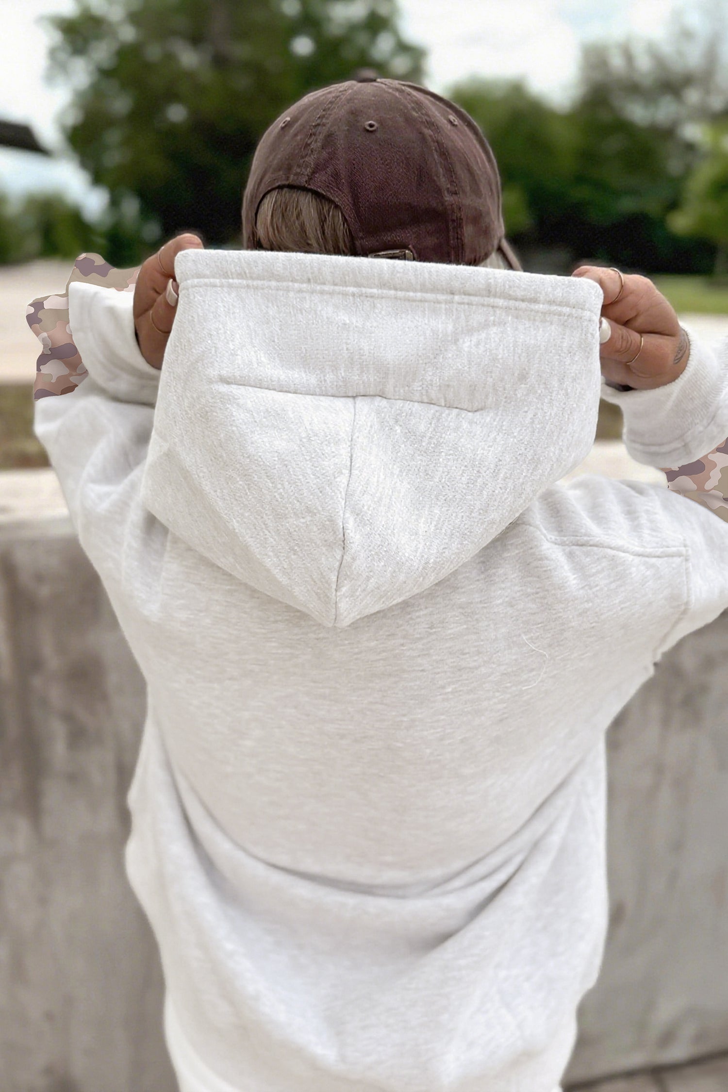 Light Grey Patchwork Camo Long Sleeve Hoodie-Tops/Sweatshirts & Hoodies-[Adult]-[Female]-2022 Online Blue Zone Planet