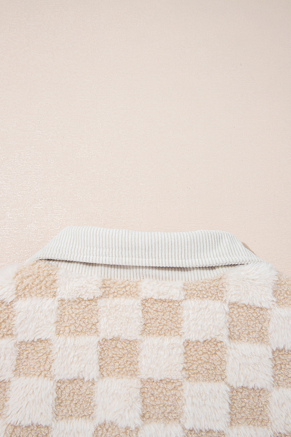 Khaki Checker Sherpa Corduroy Patchwork Zip up Collared Jacket-Outerwear/Jackets-[Adult]-[Female]-2022 Online Blue Zone Planet