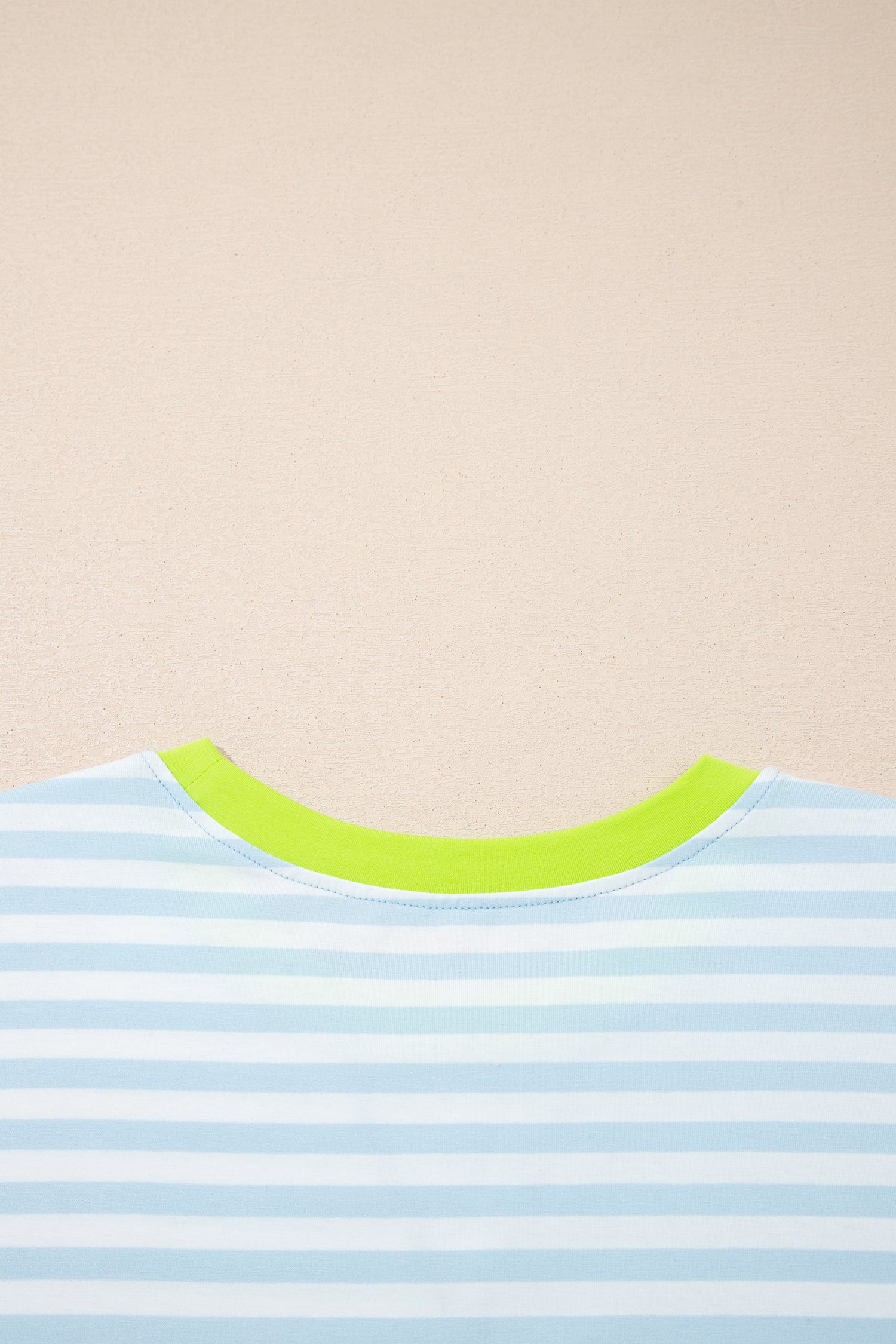 Sky Blue Stripe Contrast Neck Loose Tee and Drawstring Shorts Set-Two Piece Sets/Short Sets-[Adult]-[Female]-2022 Online Blue Zone Planet