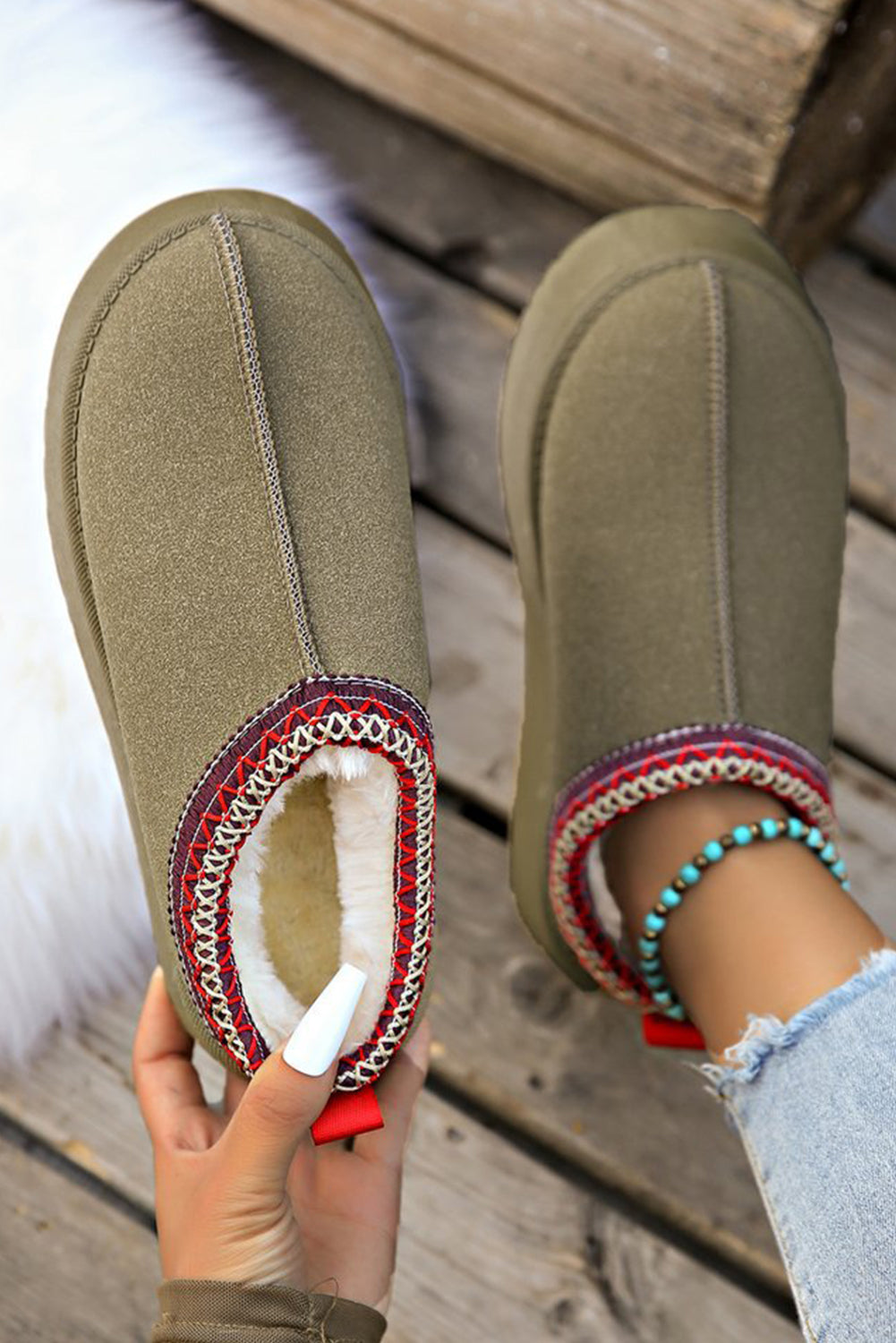 Black Suede Contrast Print Round Toe Slippers-Slides Shoes + Flip Flops-[Adult]-[Female]-2022 Online Blue Zone Planet