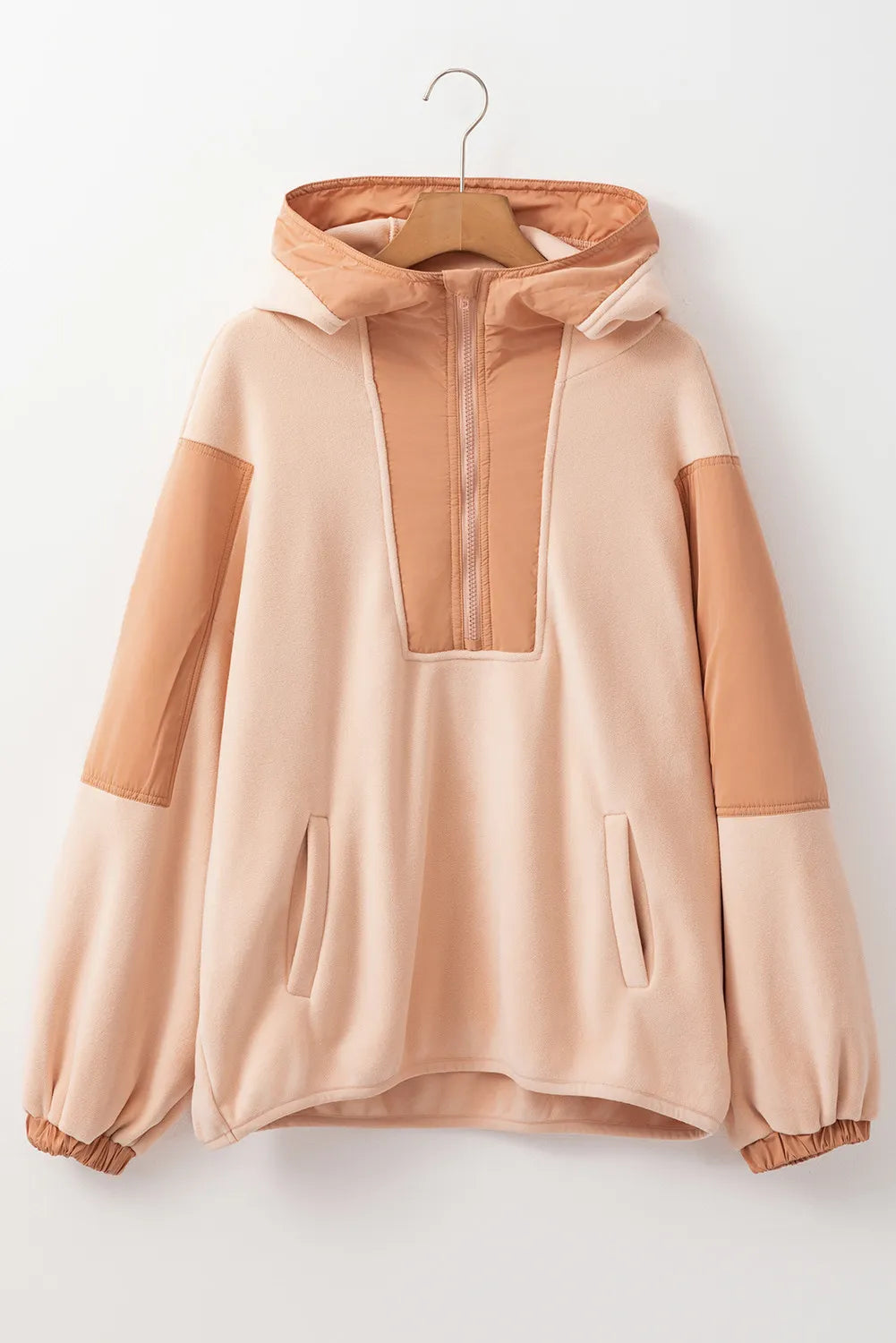 Color Block Half Zip Long Sleeve Hoodie-TOPS / DRESSES-[Adult]-[Female]-Tan-S-2022 Online Blue Zone Planet