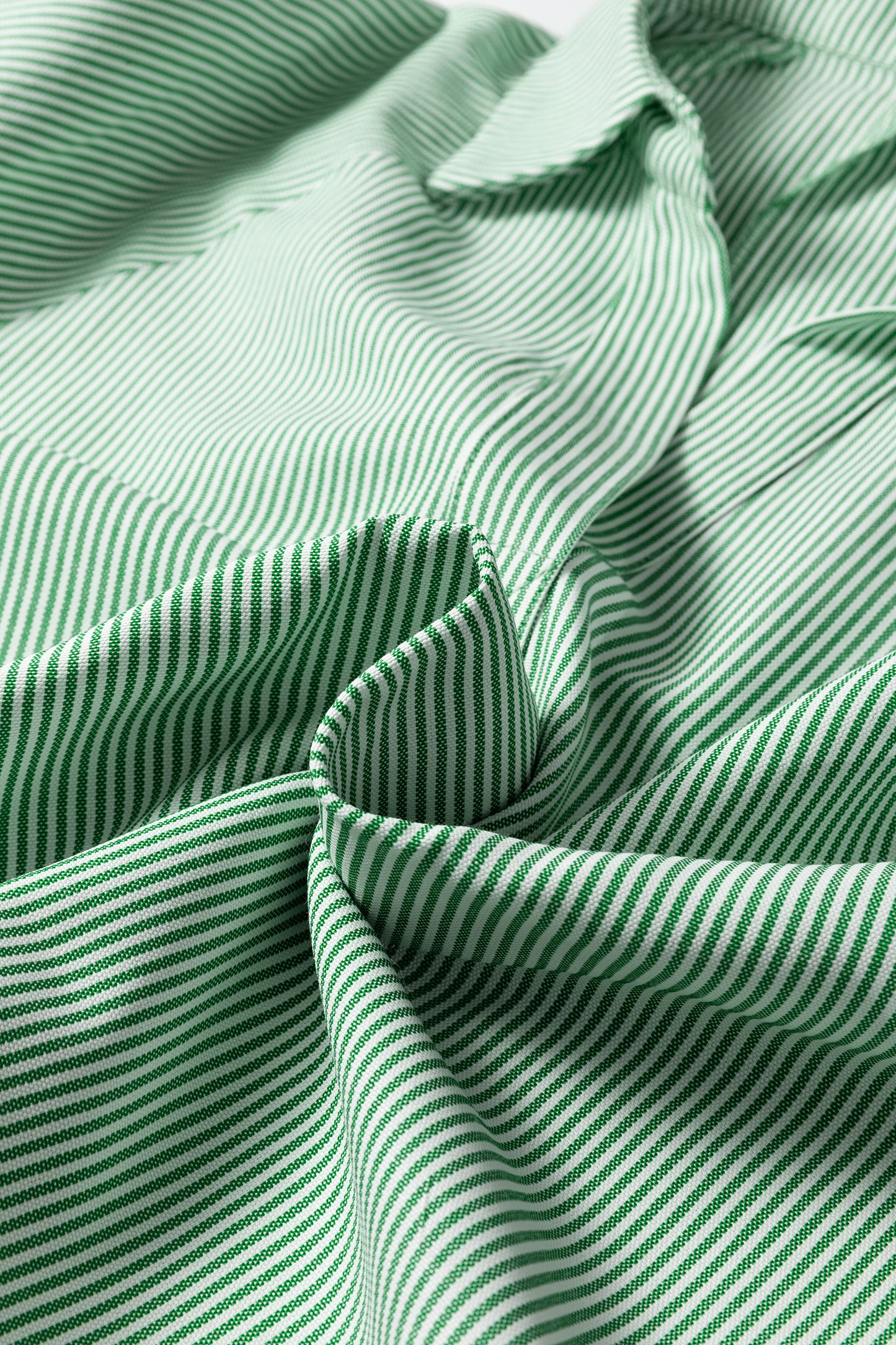 Mint Green Striped Print Collared Split Neck Half Sleeve Blouse-Tops/Blouses & Shirts-[Adult]-[Female]-2022 Online Blue Zone Planet