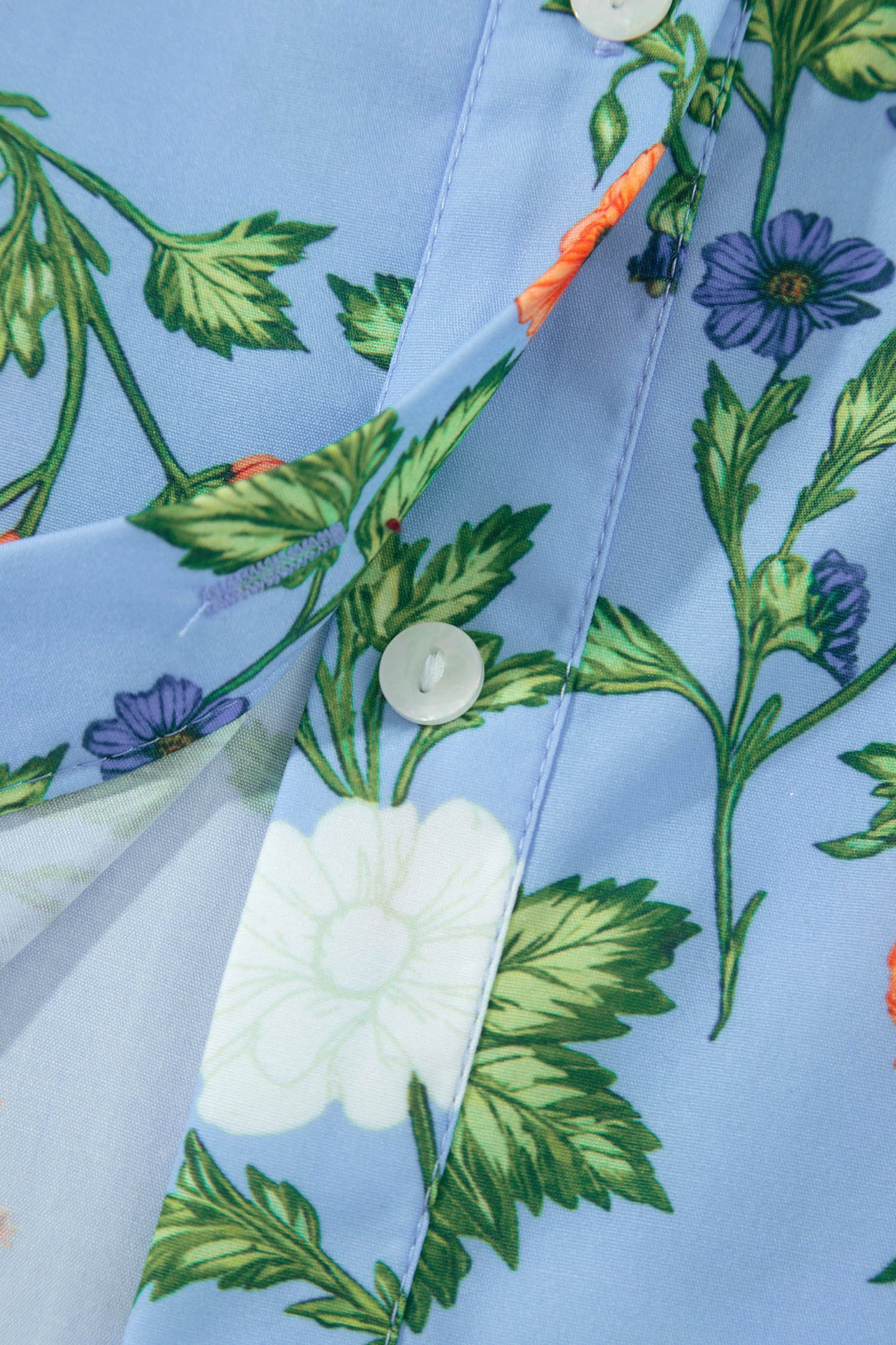 Sky Blue Floral Print Bracelet Sleeve Button Down Casual Shirt-Bracelet-[Adult]-[Female]-2022 Online Blue Zone Planet