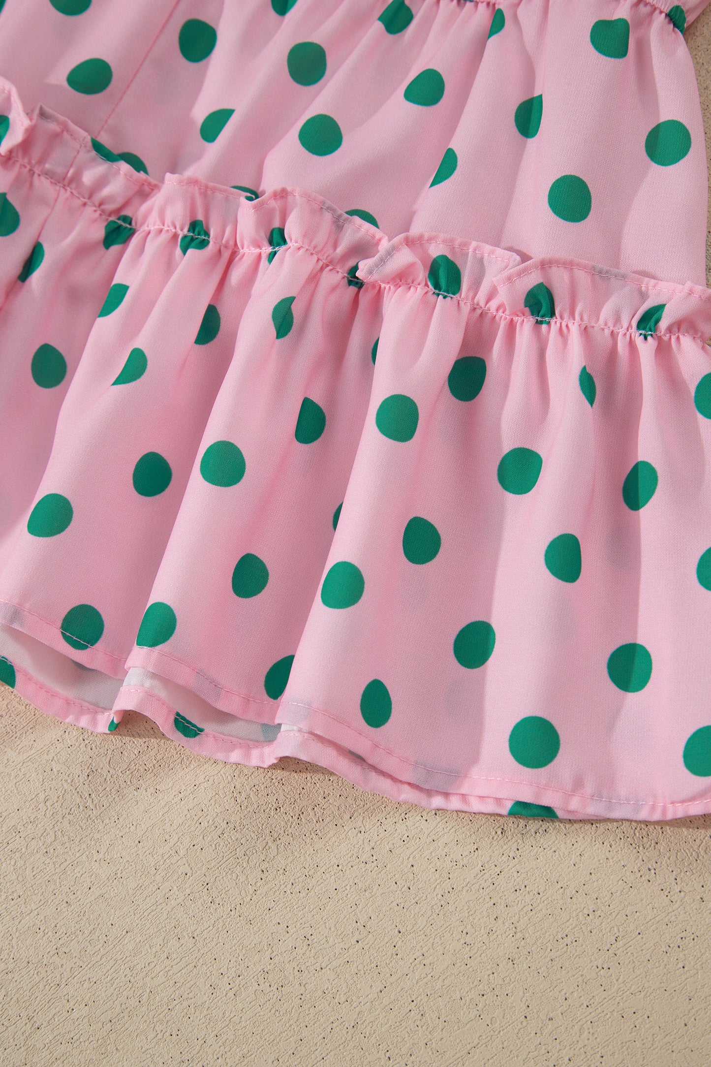 Pink V Neck Polka Dot Print Drawstring Tiered Babydoll Blouse-Tops/Blouses & Shirts-[Adult]-[Female]-2022 Online Blue Zone Planet
