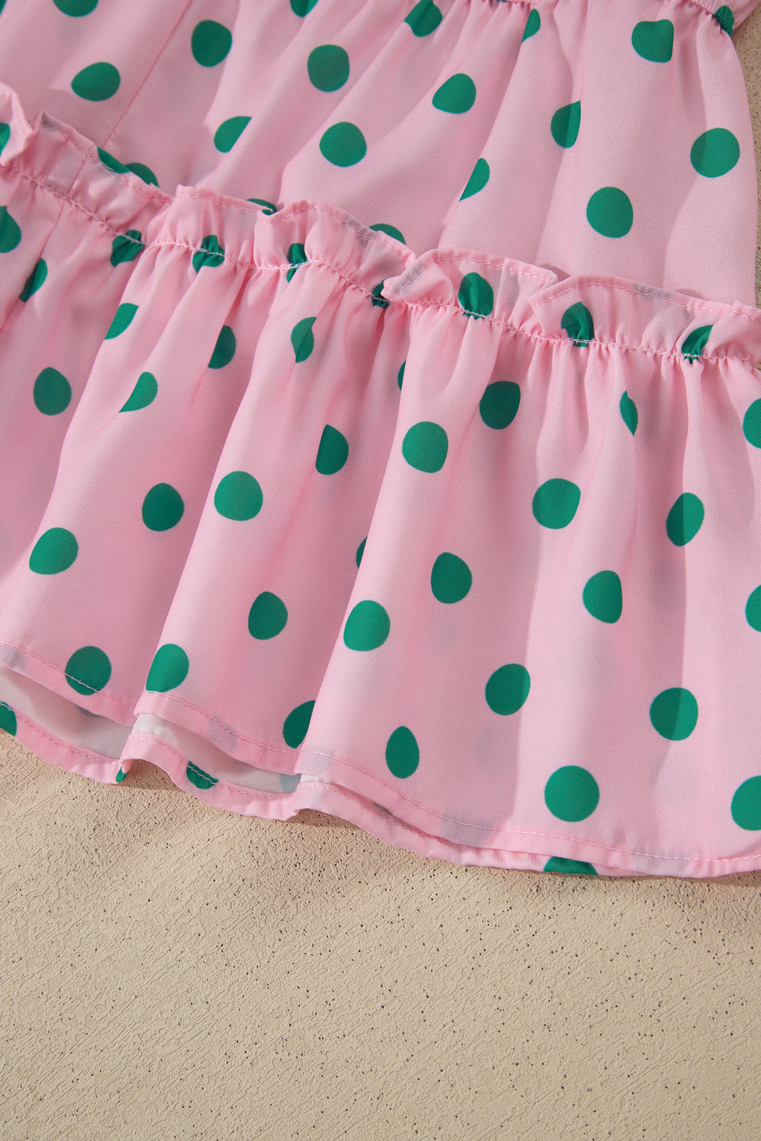 Pink V Neck Polka Dot Print Drawstring Tiered Babydoll Blouse-Tops/Blouses & Shirts-[Adult]-[Female]-2022 Online Blue Zone Planet