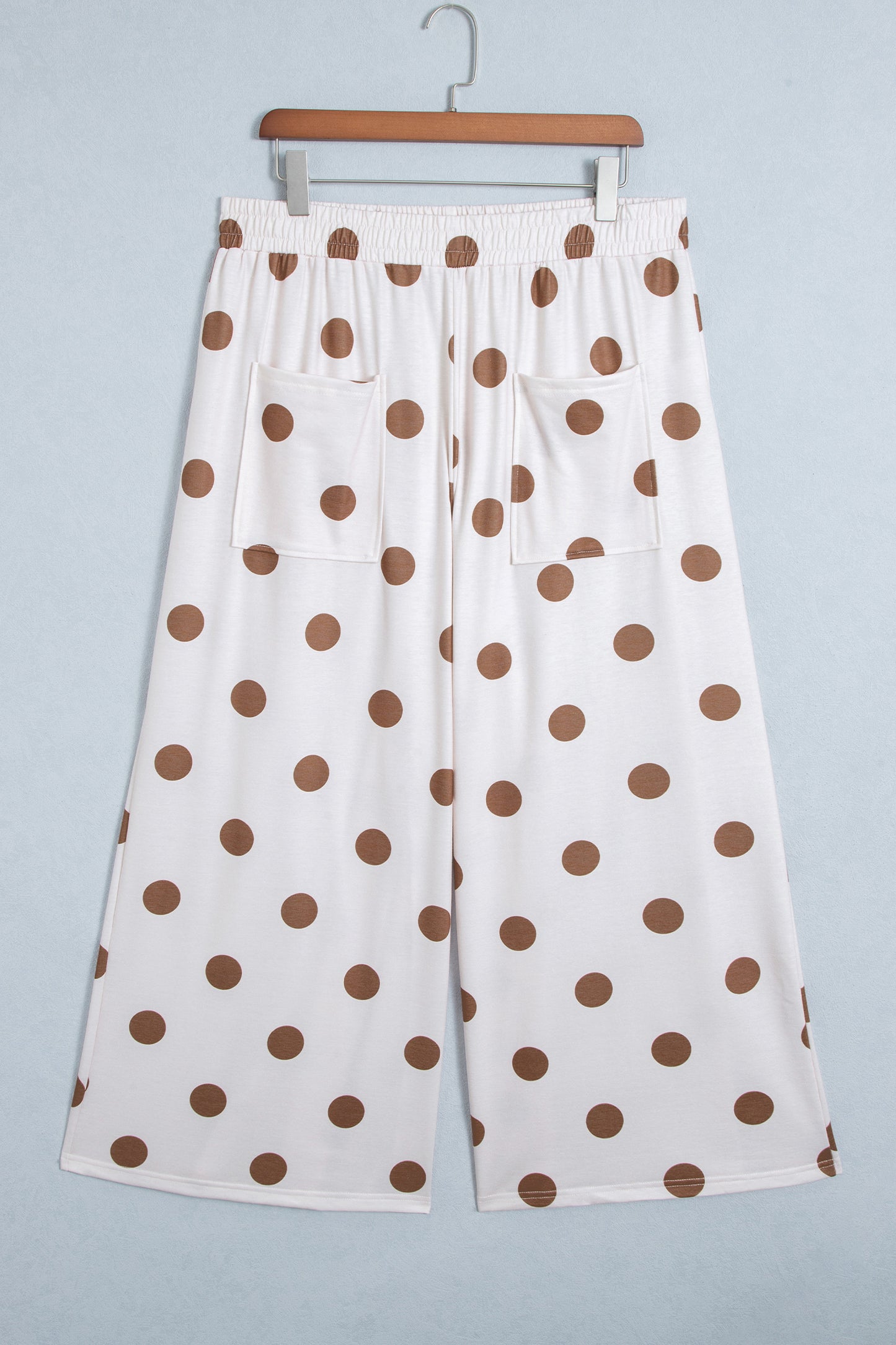 Khaki Polka Dot Elastic Waist Wide Leg Plus Size Pants-Plus Size/Plus Size Bottoms-[Adult]-[Female]-2022 Online Blue Zone Planet