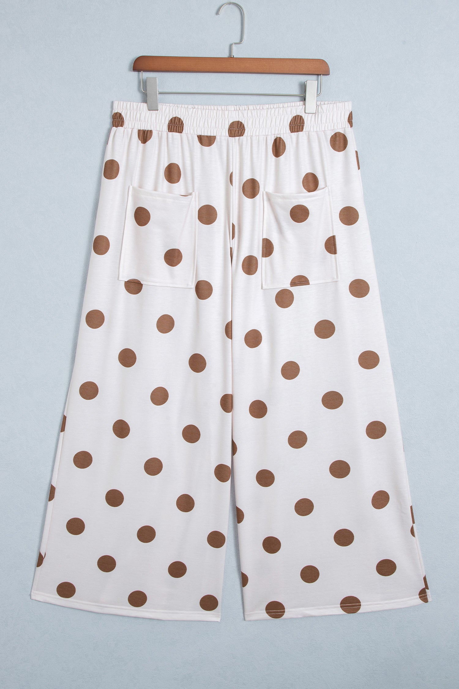 Khaki Polka Dot Elastic Waist Wide Leg Plus Size Pants-Plus Size/Plus Size Bottoms-[Adult]-[Female]-2022 Online Blue Zone Planet