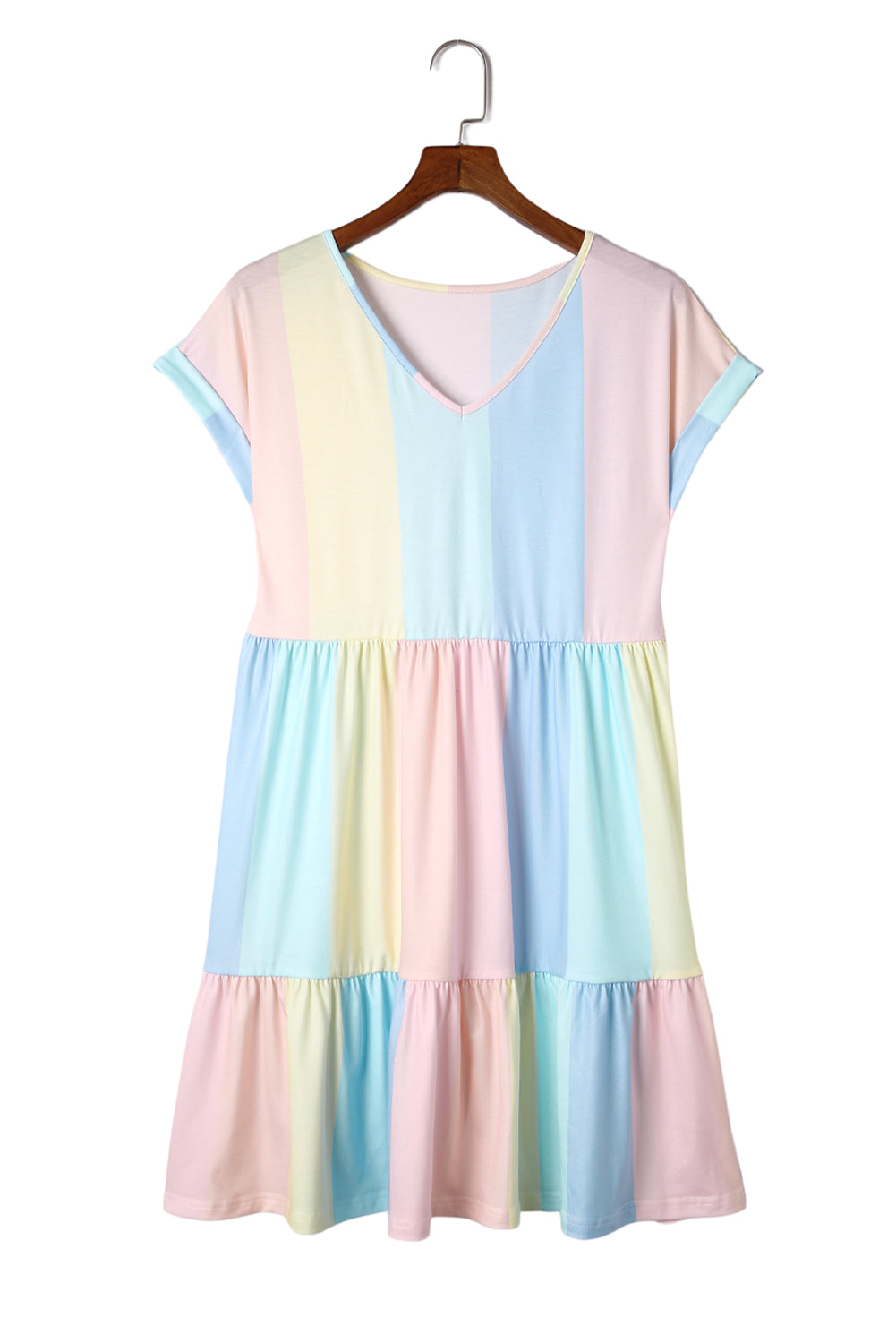 Multicolor Striped Color Block Tiered Mini Dress Blue Zone Planet