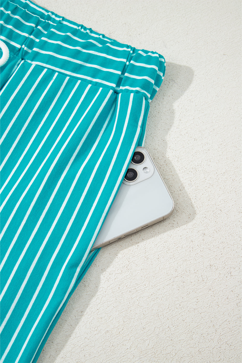Sky Blue Stripe V Neck Tee and Casual Short Set-Two Piece Sets/Short Sets-[Adult]-[Female]-2022 Online Blue Zone Planet